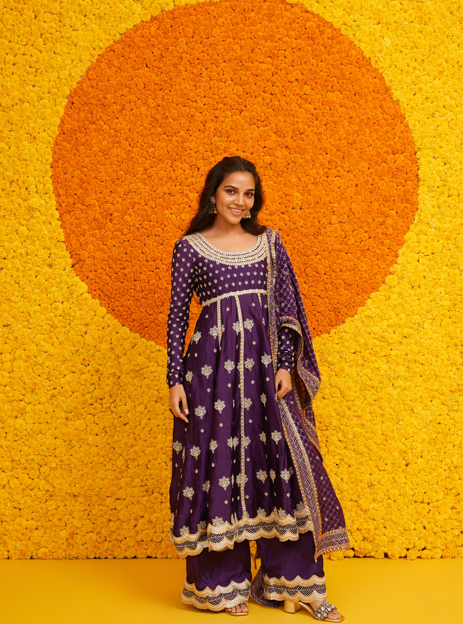 Mulmul Organza Satin Palki Purple Kurta With Mulmul Organza Satin Palki Purple Pant