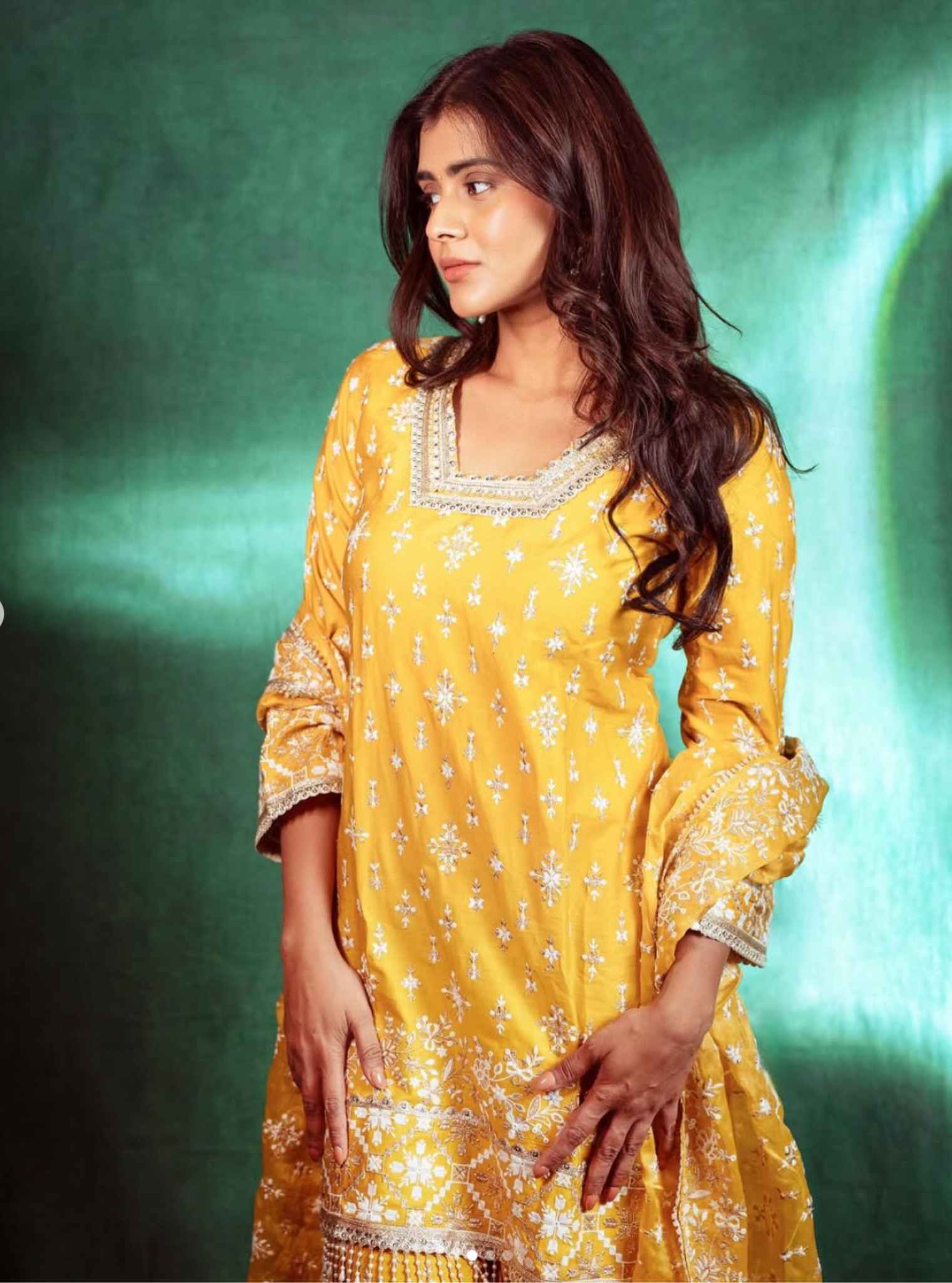 Mulmul Pima Satin Kalander Yellow Kurta With Mulmul Pima Satin Kalander Yellow Pant