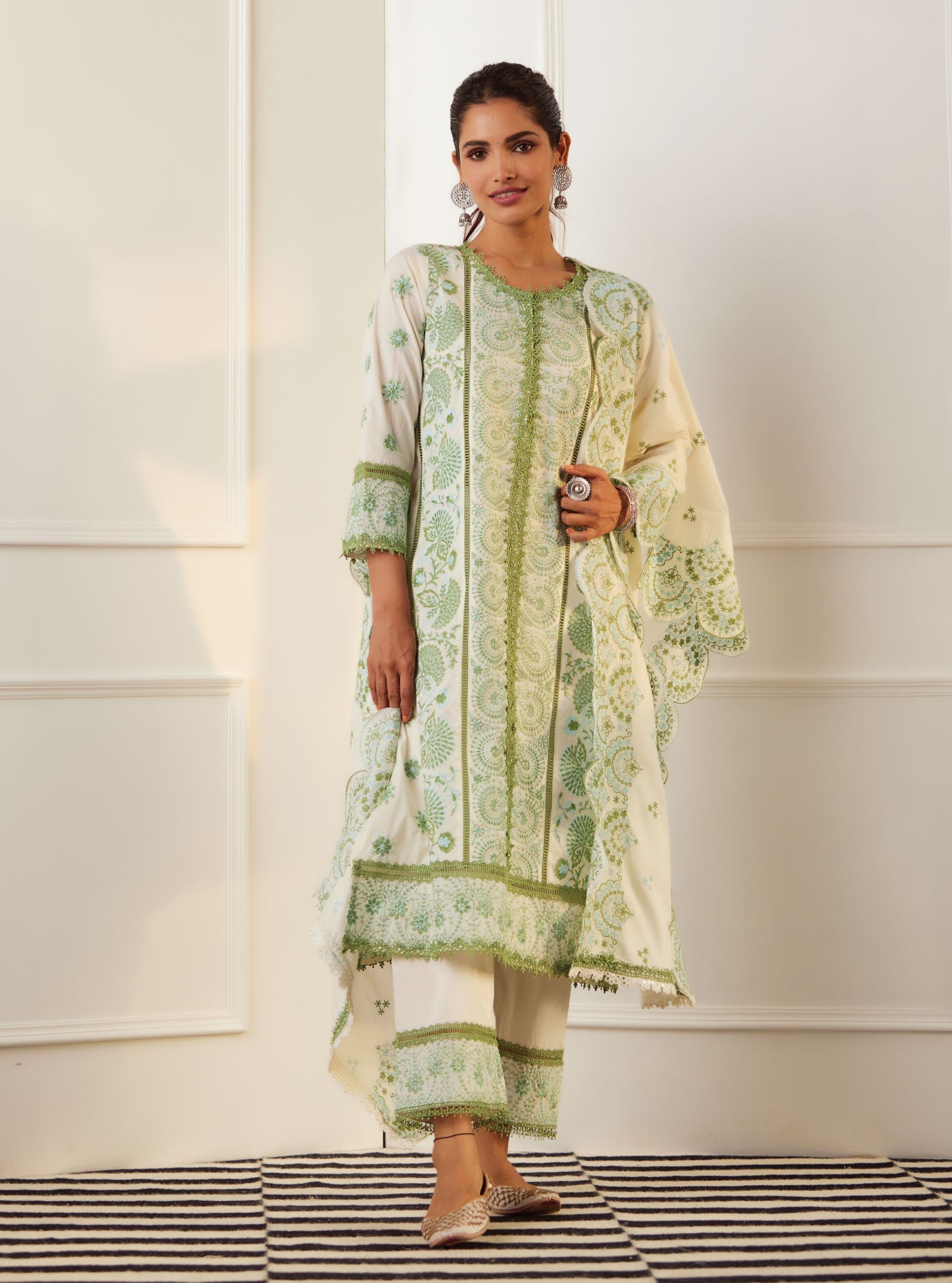 Mulmul Cotton Soleil White Kurta With Soleil White Pant