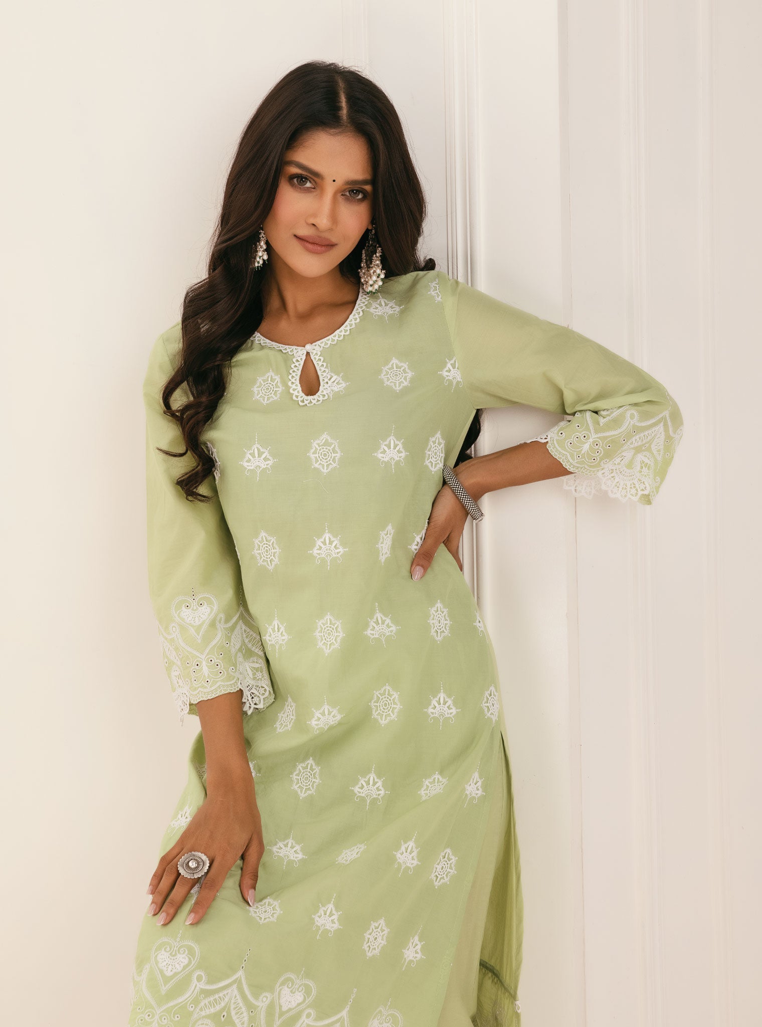 Mulmul Cotton Tia Green Kurta