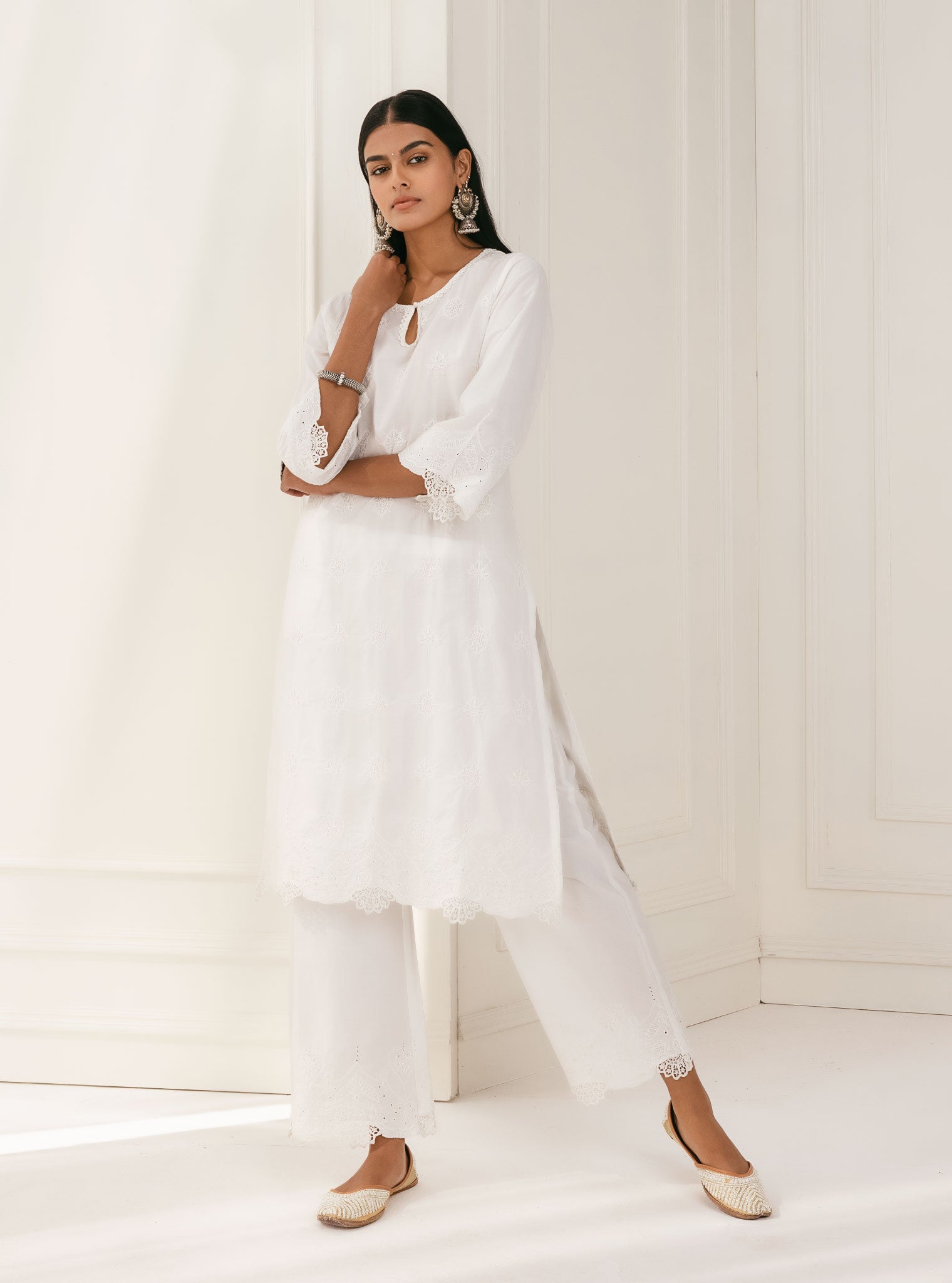 Mulmul Cotton Tia White Kurta With Tia Palazzo