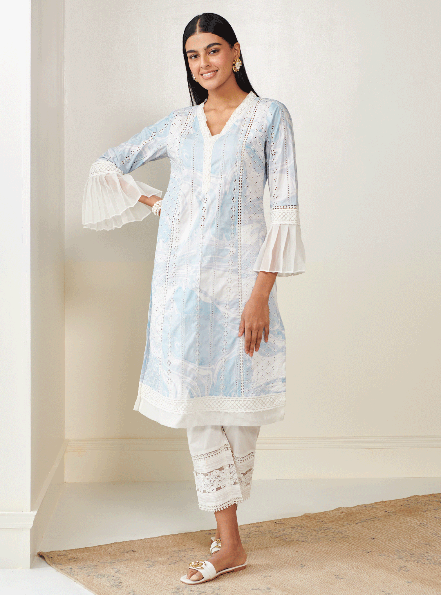 Mulmul Cotton Ollin Blue Kurta