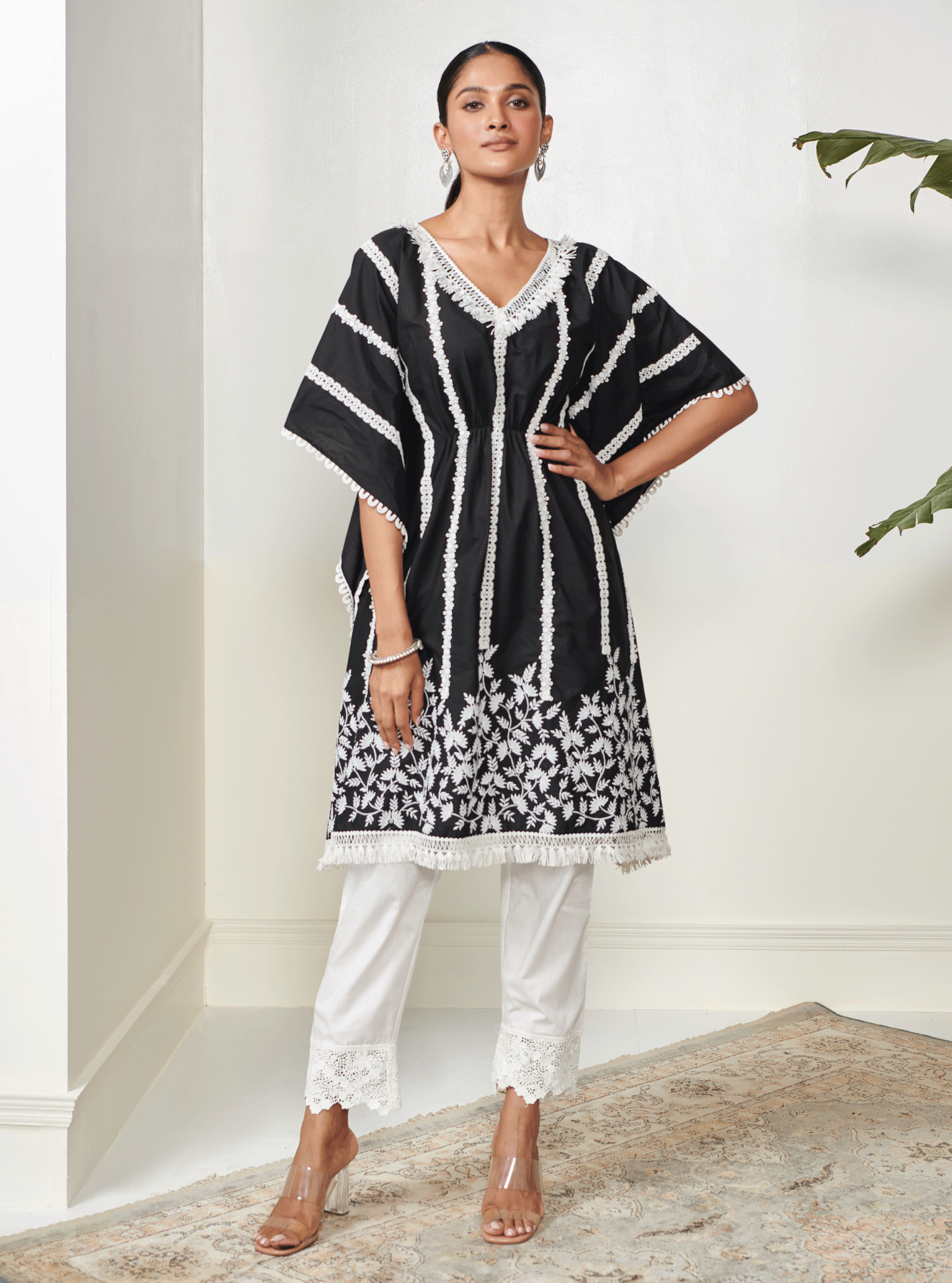 Mulmul Cotton Vivian Black Kaftan