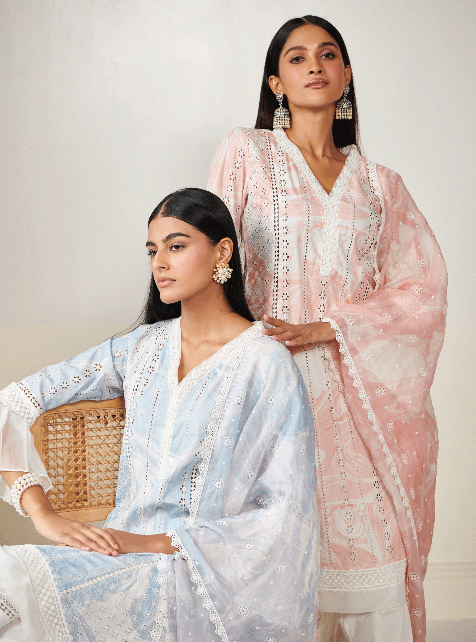 Mulmul Cotton Ollin Pink Kurta With Mulmul Cotton Harem White Pant