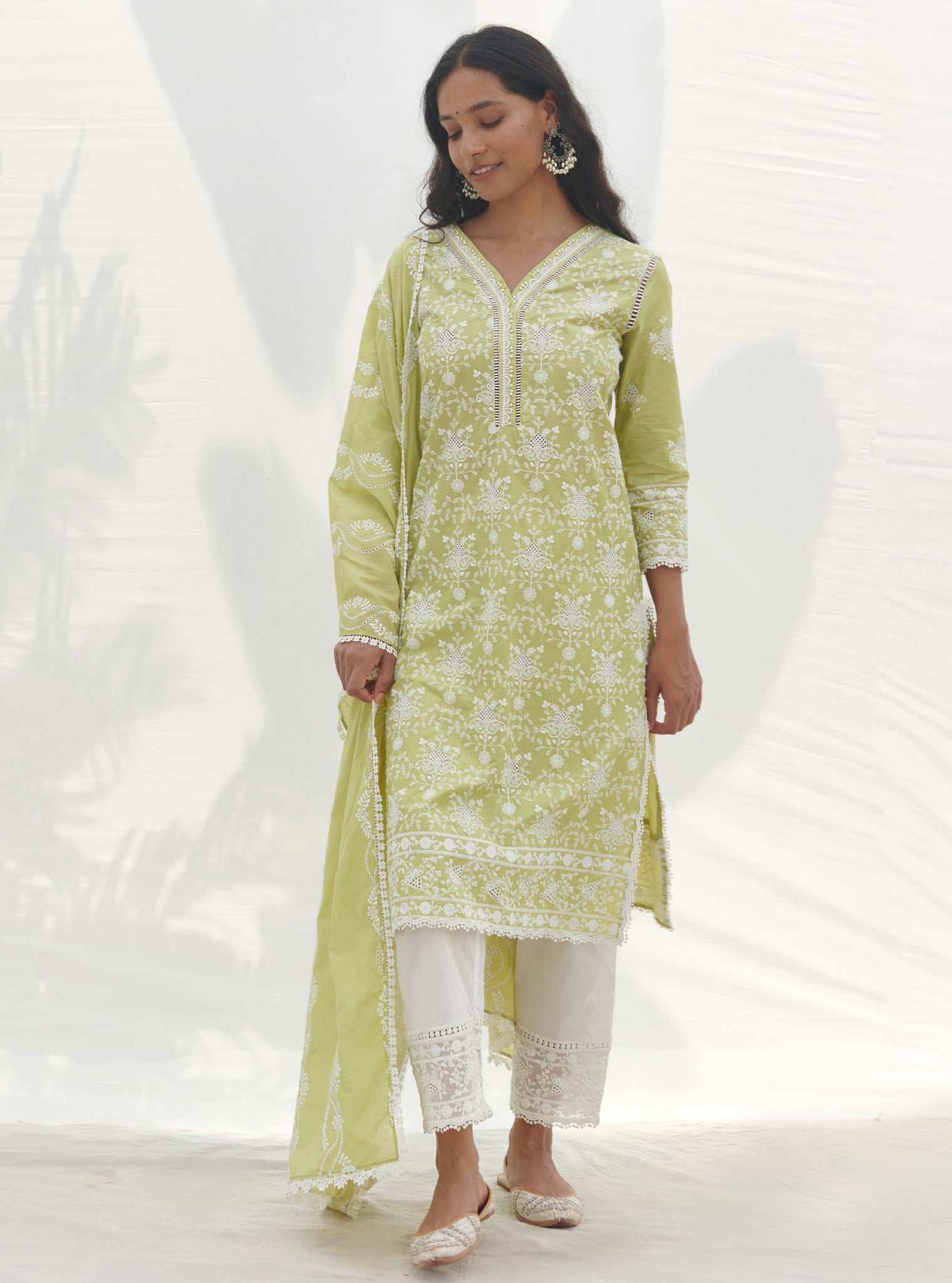 Mulmul Cotton Verla Lime kurta