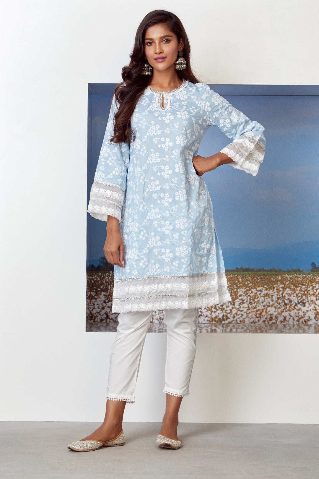 Mulmul Cotton Viva Light Blue Kurta