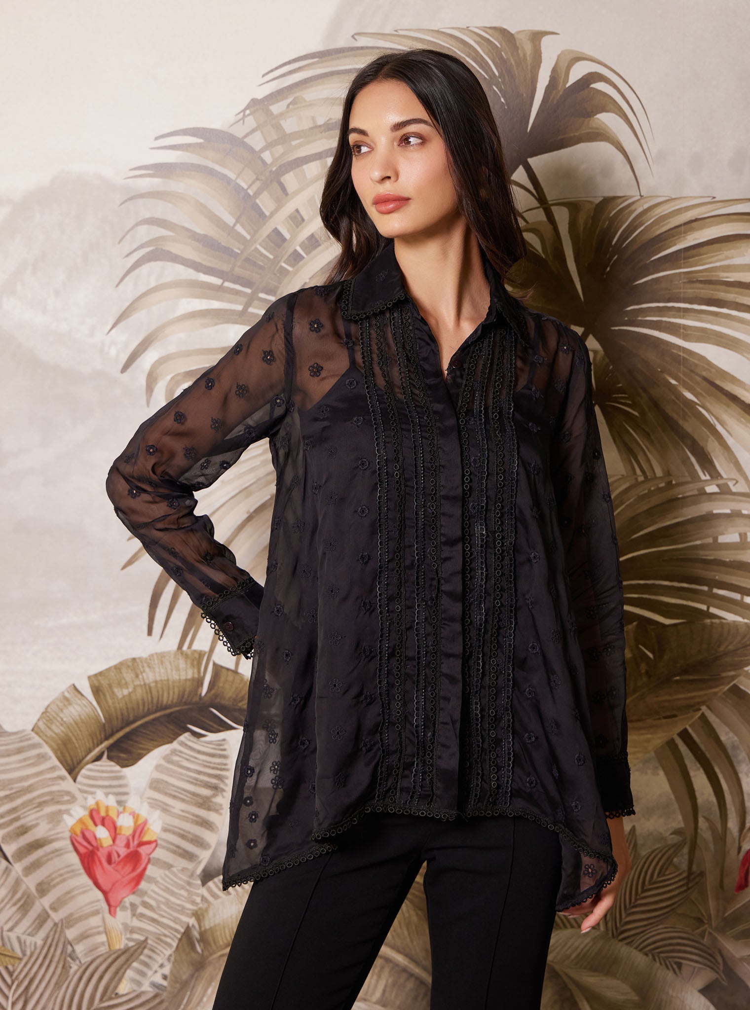 Mulmul Organza Adonis Black Shirt