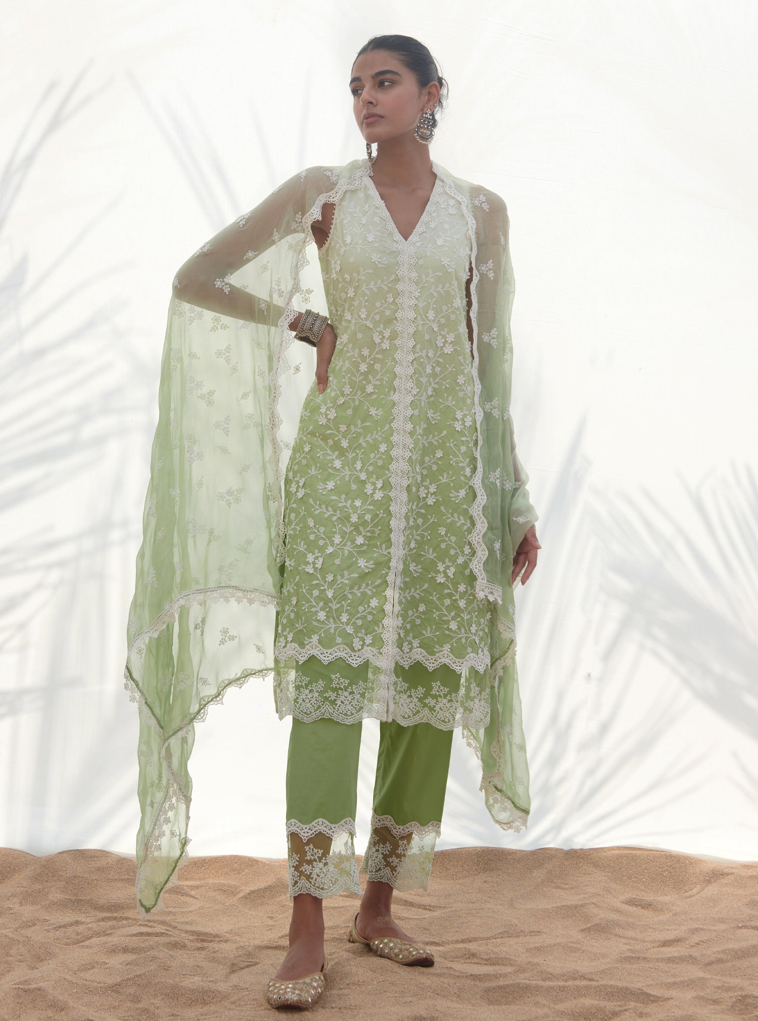 Mulmul Cotton Mayem Green Dupatta