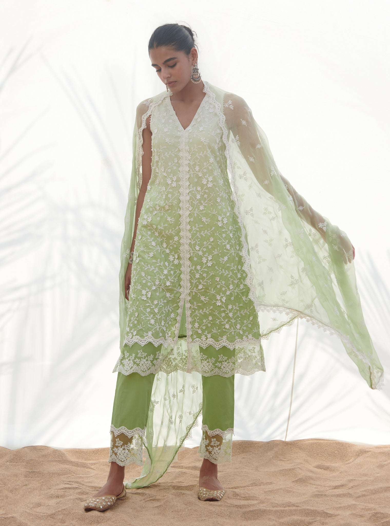 Mulmul Cotton Mayem Green Dupatta