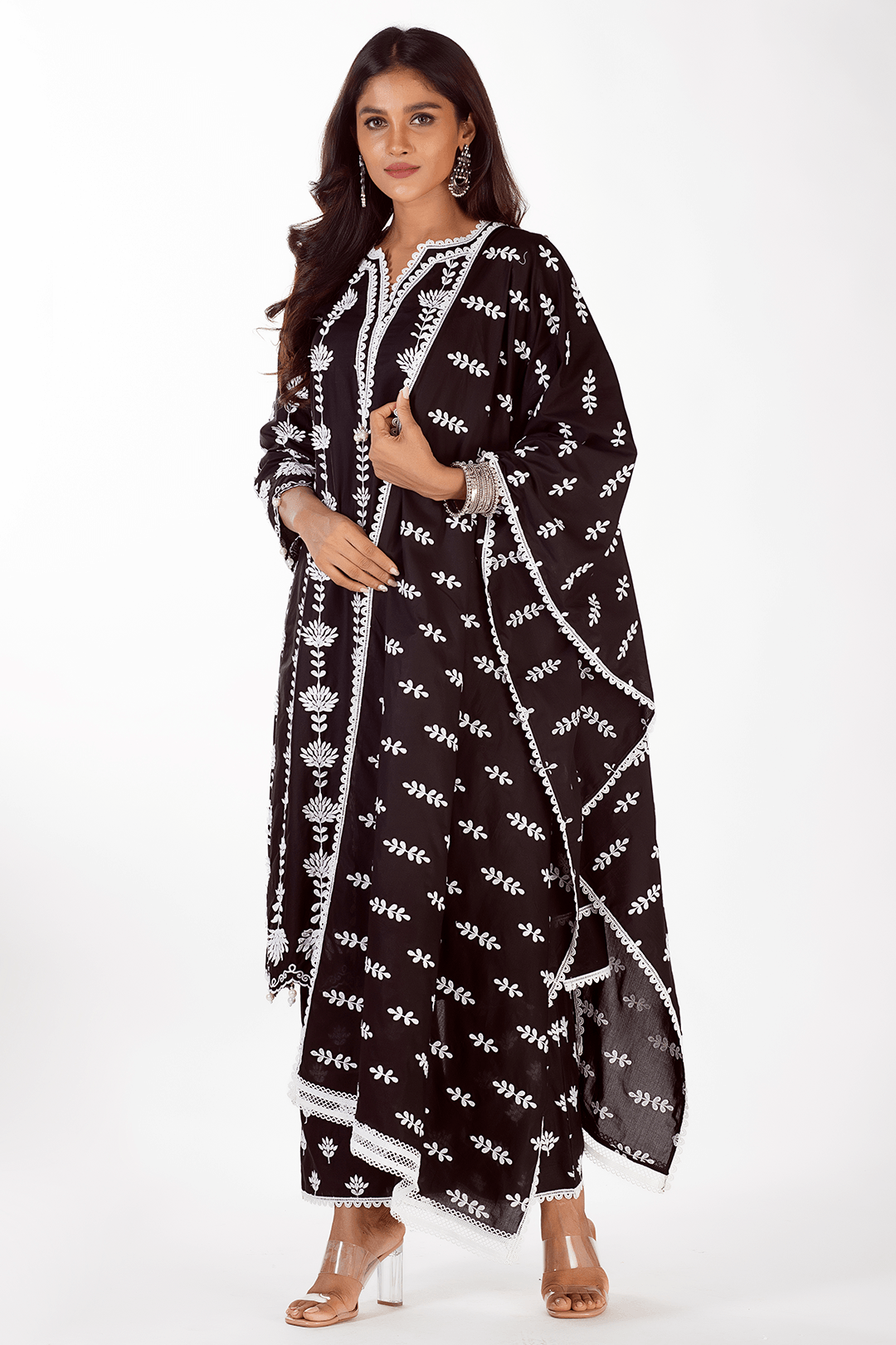 Mulmul Cotton Zaira Black Kurta With Zaira Black Palazzo