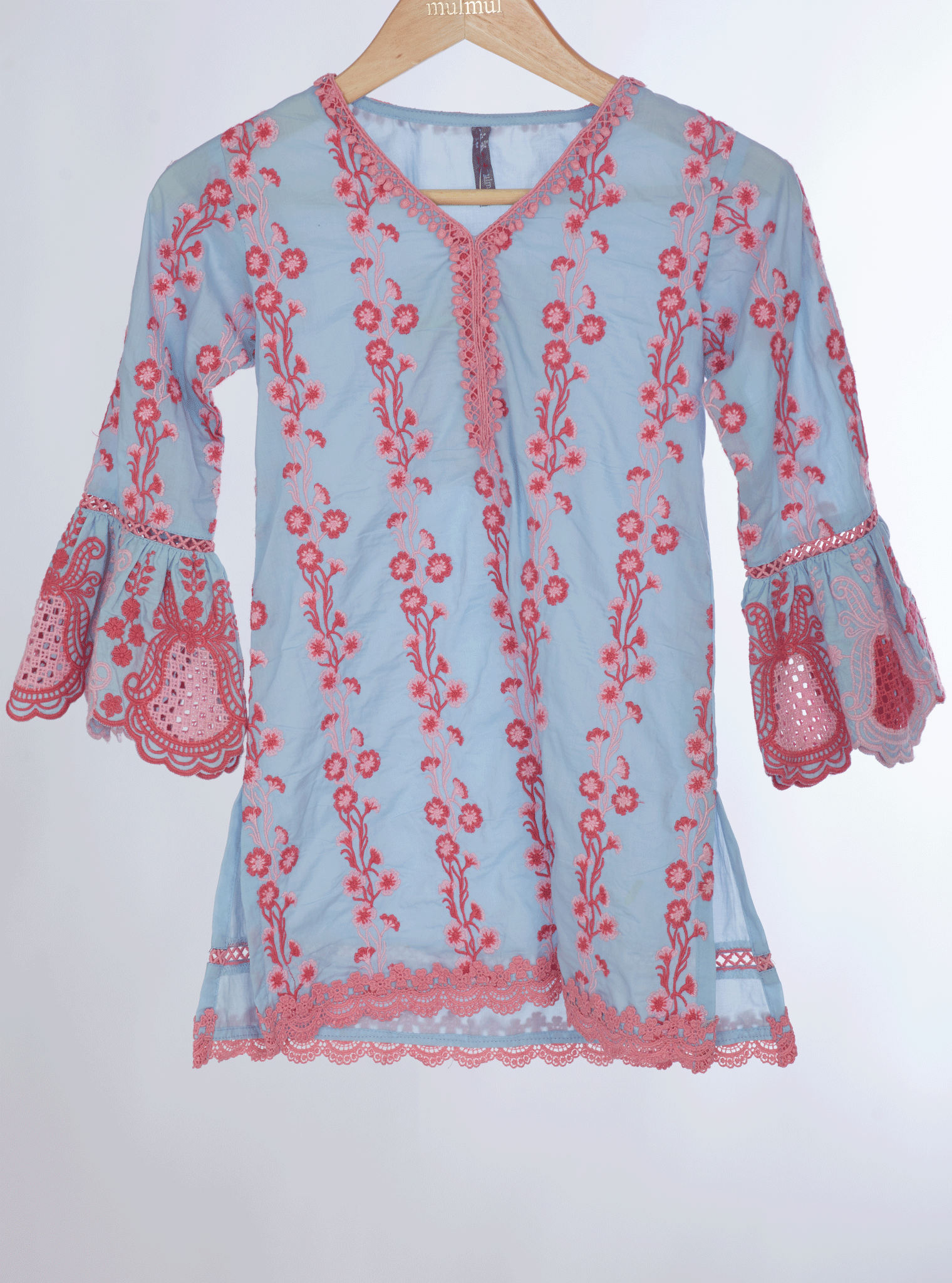 Mulmul Cotton Cher Light Blue Kurta