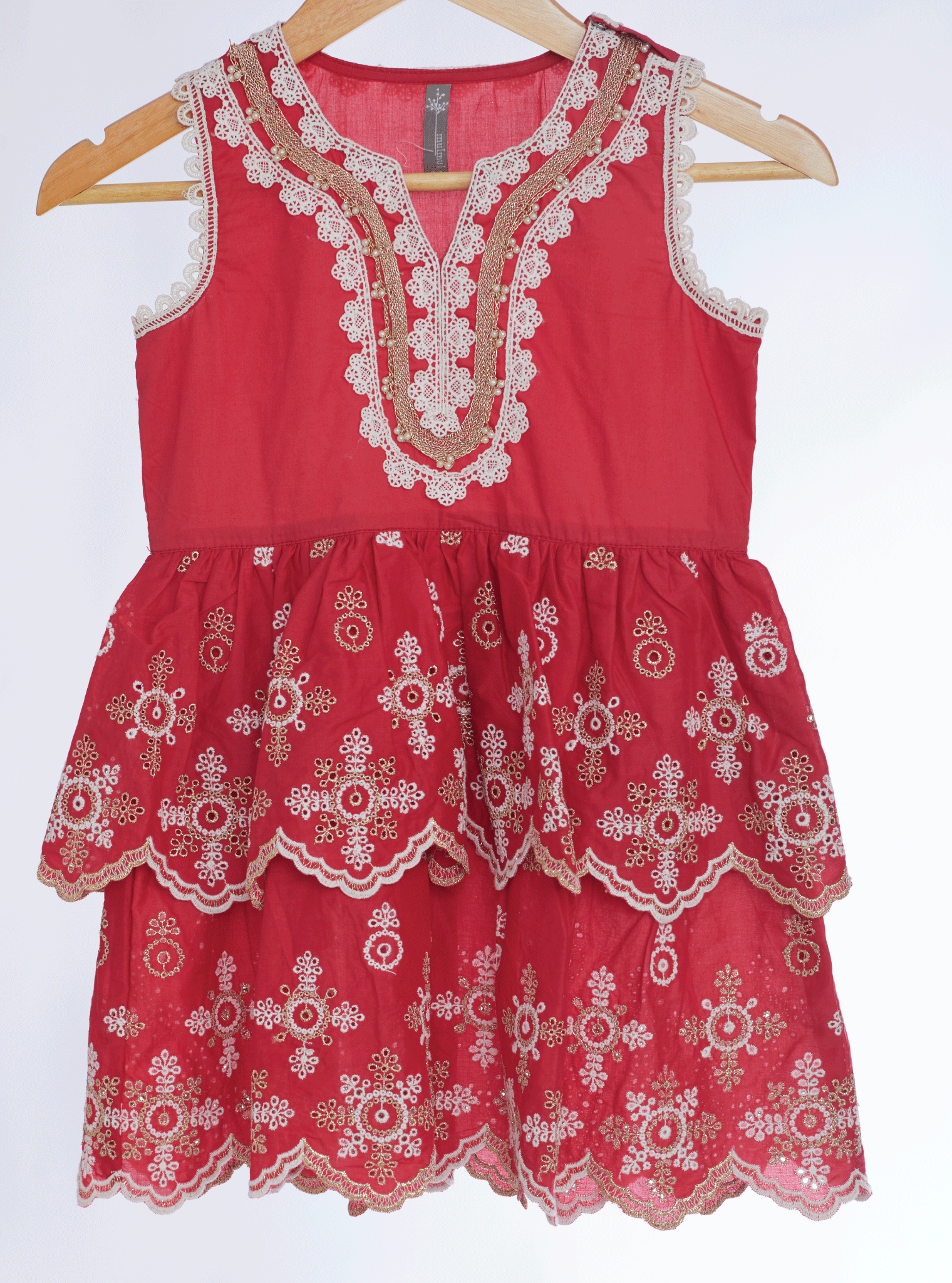 Mulmul Cotton Nell Red Kurta With Nell Red Pant