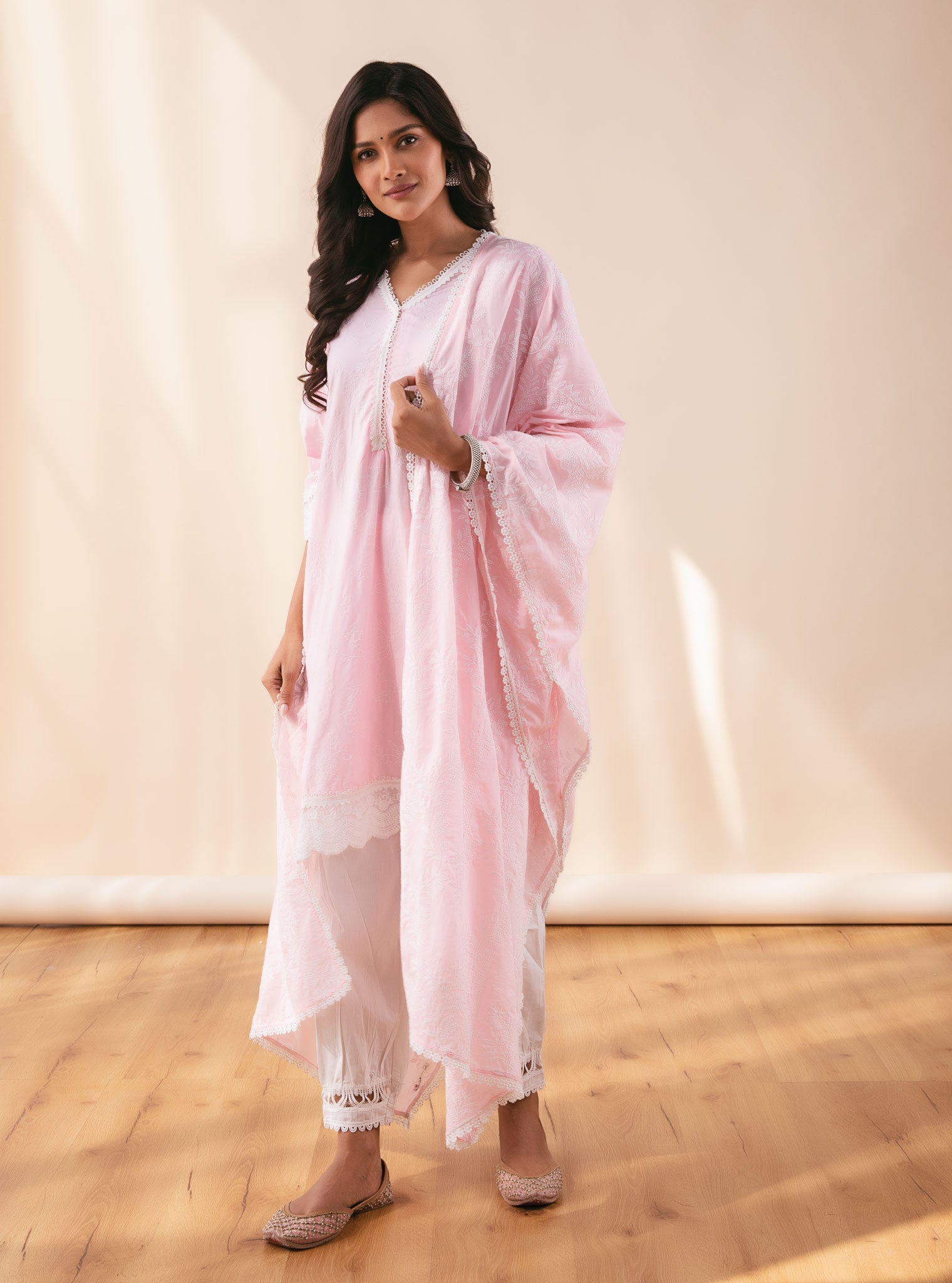 Mulmul Cotton Pixie Pink Kurta With New Harem White Pant