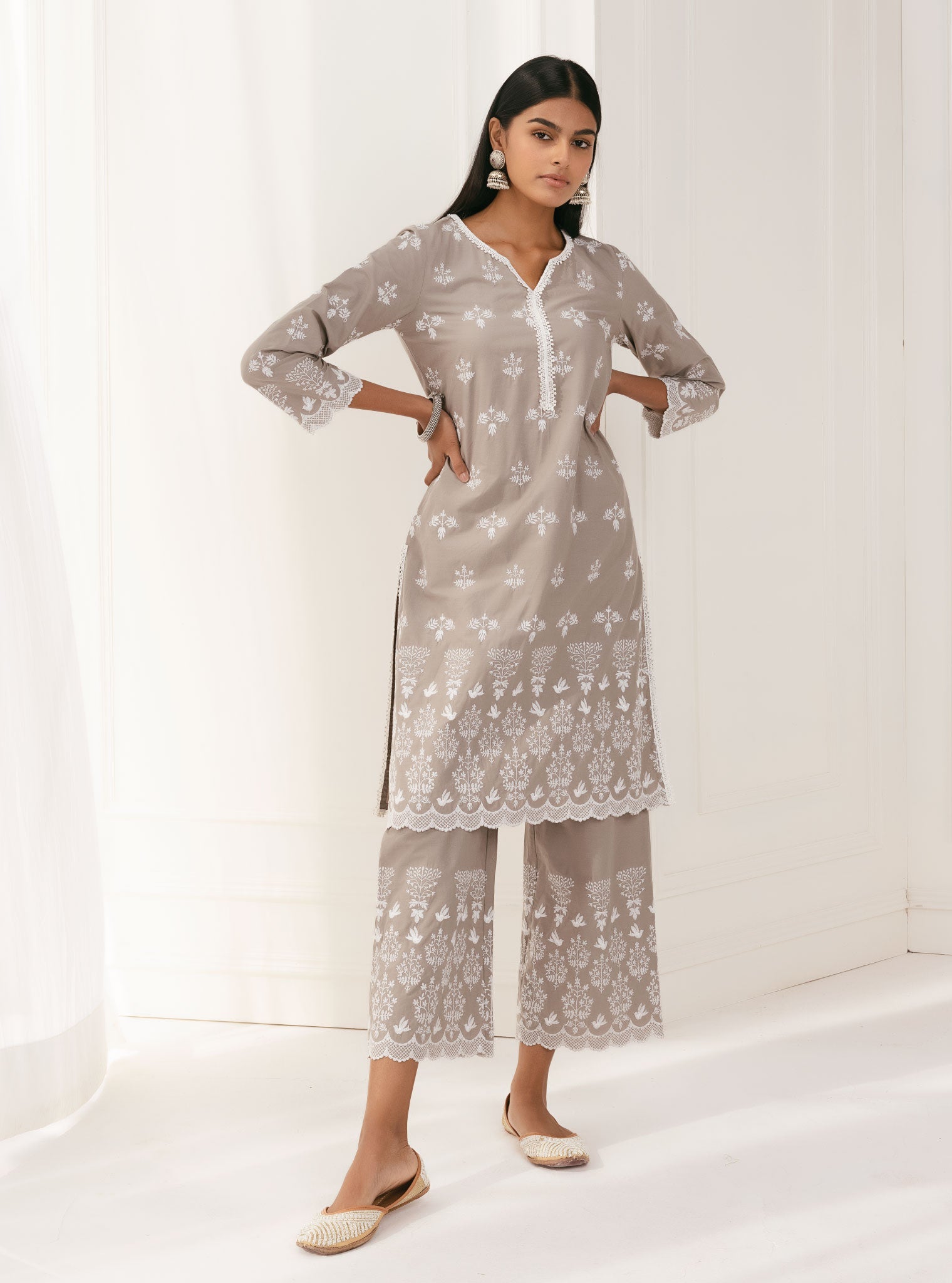 Mulmul Cotton Prini Grey Kurta