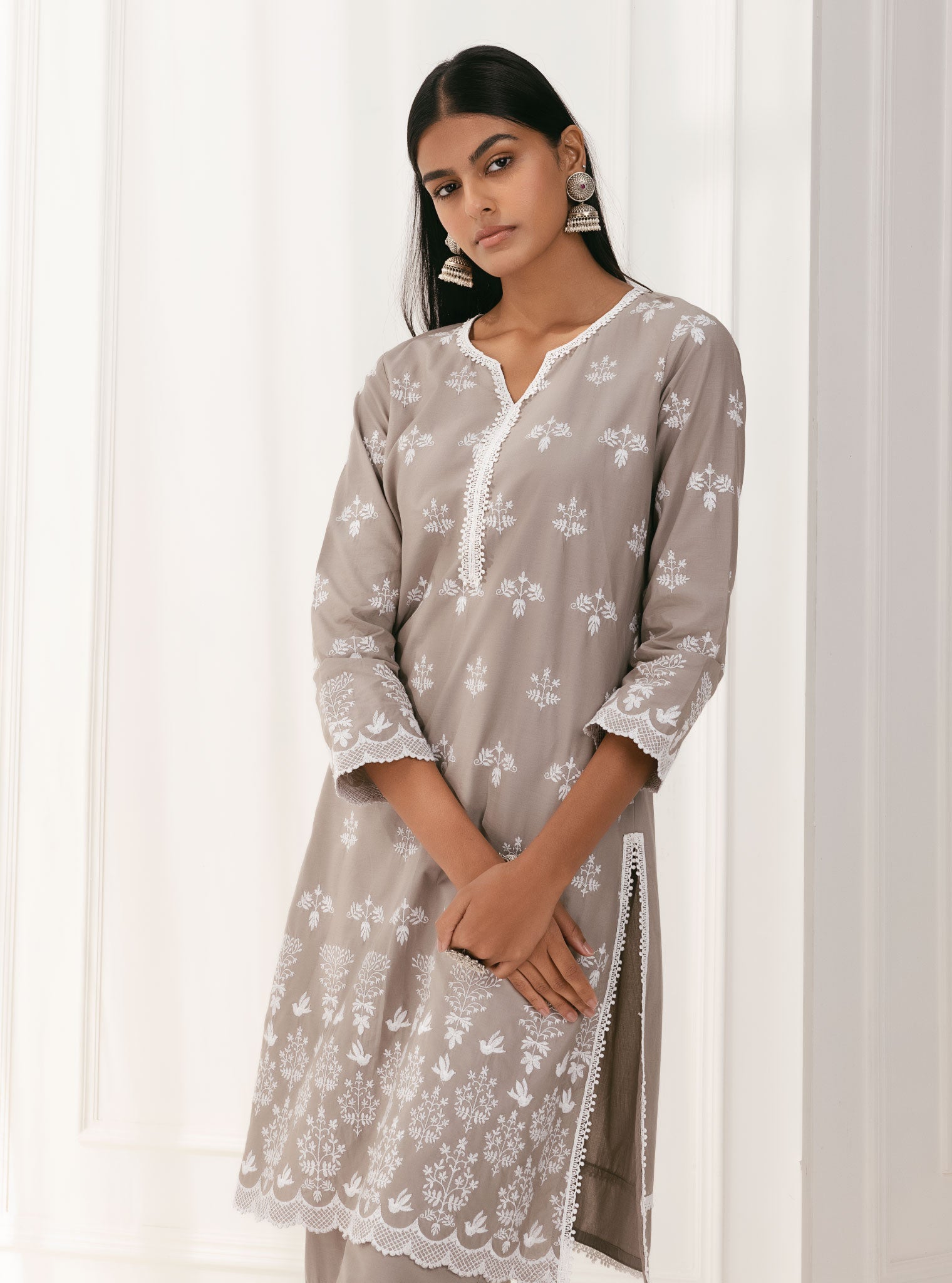 Mulmul Cotton Prini Grey Kurta