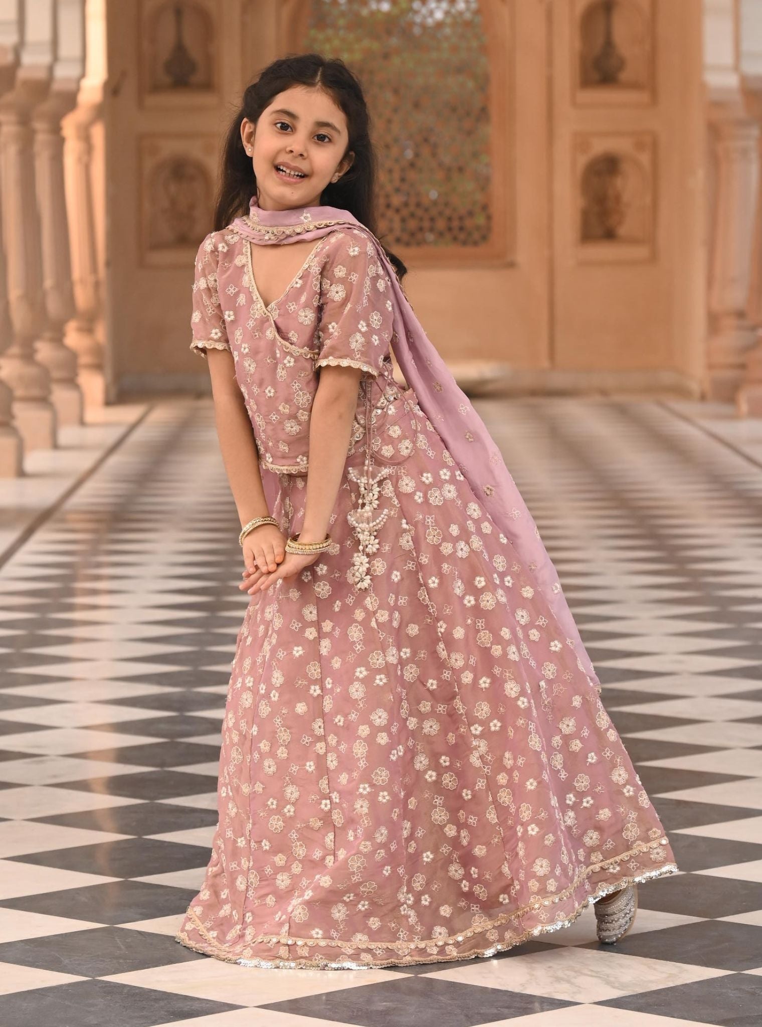 Mulmul Luxe Tissue Jalebi Lilac Lehenga