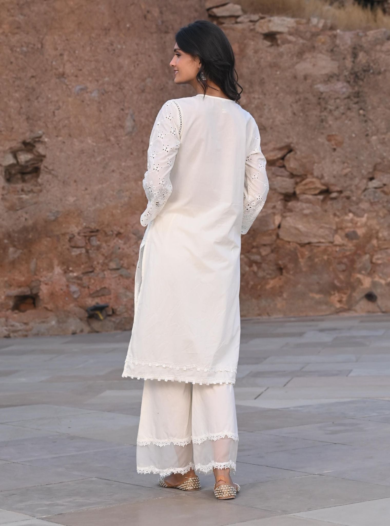 Mulmul Cotton Perth White Kurta With Lola White Pant