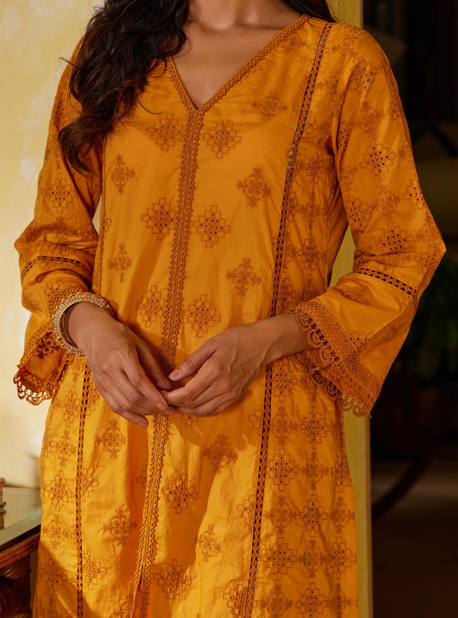 Mulmul Cotton Seher Orange Kurta with Mulmul Cotton Seher Orange Pant