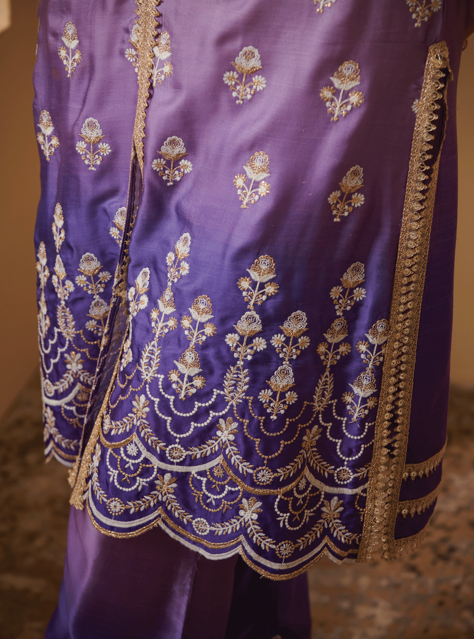 Mulmul Cupro Silk Sidra Purple Kurta With Sidra Purple Pant