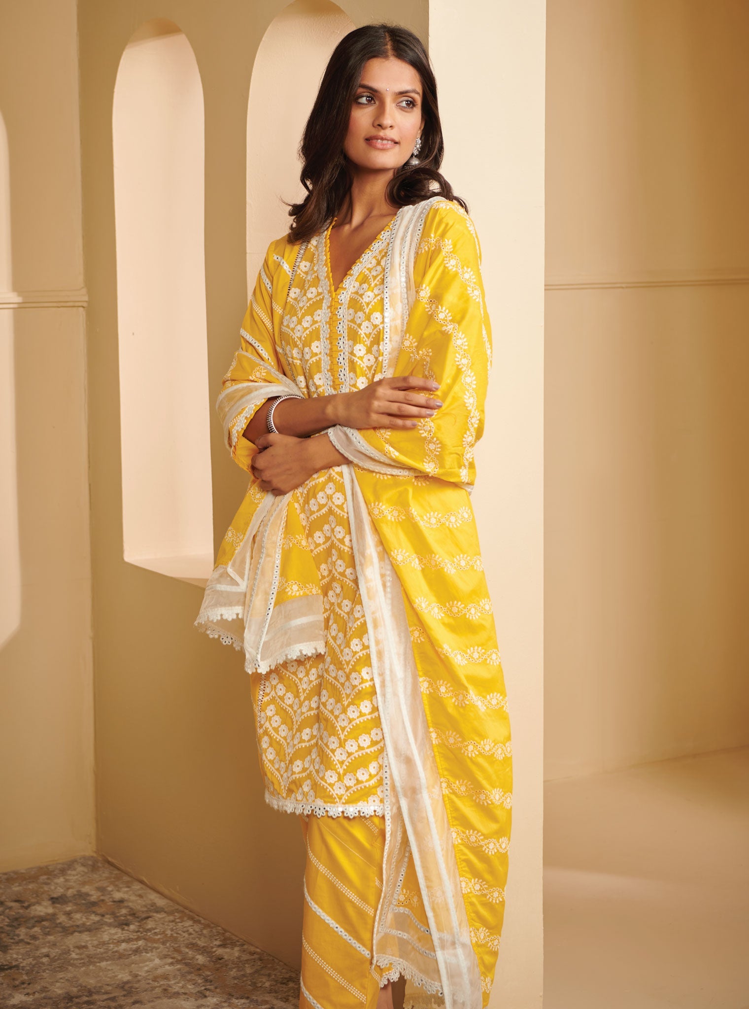 Mulmul Cotton Nasreen Mango Kurta With Nasreen Mango Pant