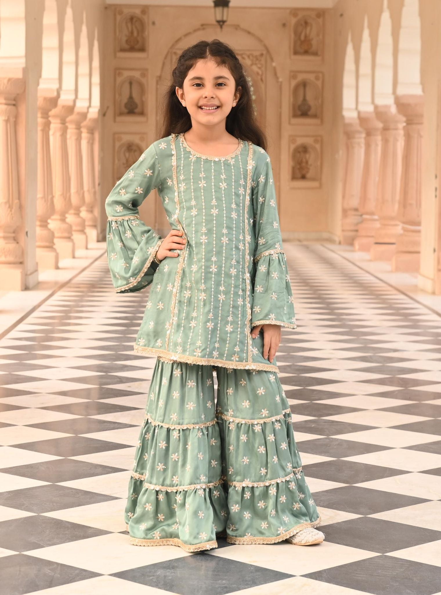 Mulmul Modal Satin Pyaari Teal Blue Kurta with Mulmul Modal Satin Pyaari Teal Blue Garara