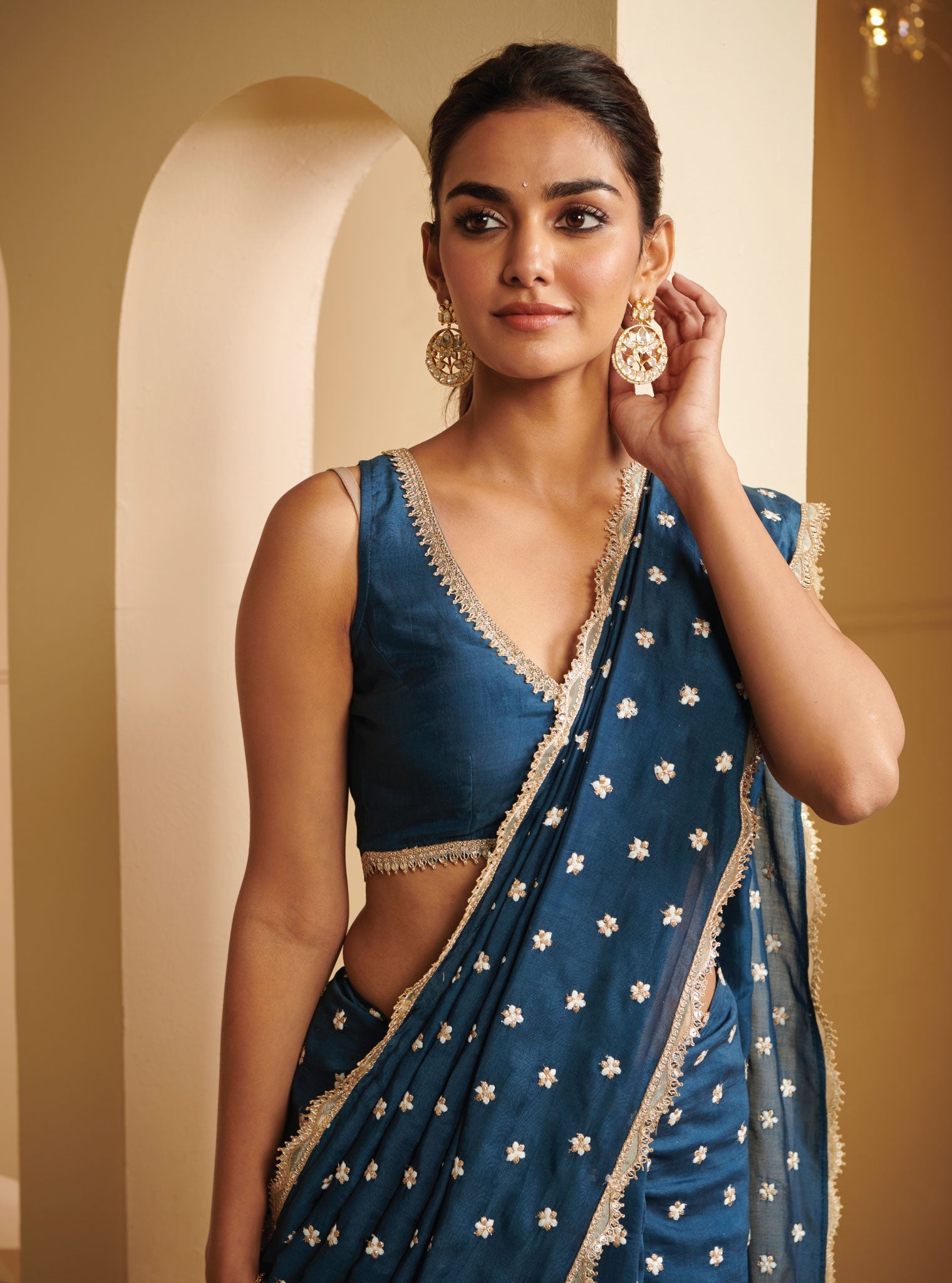 Mulmul Silk Avana Navy Saree