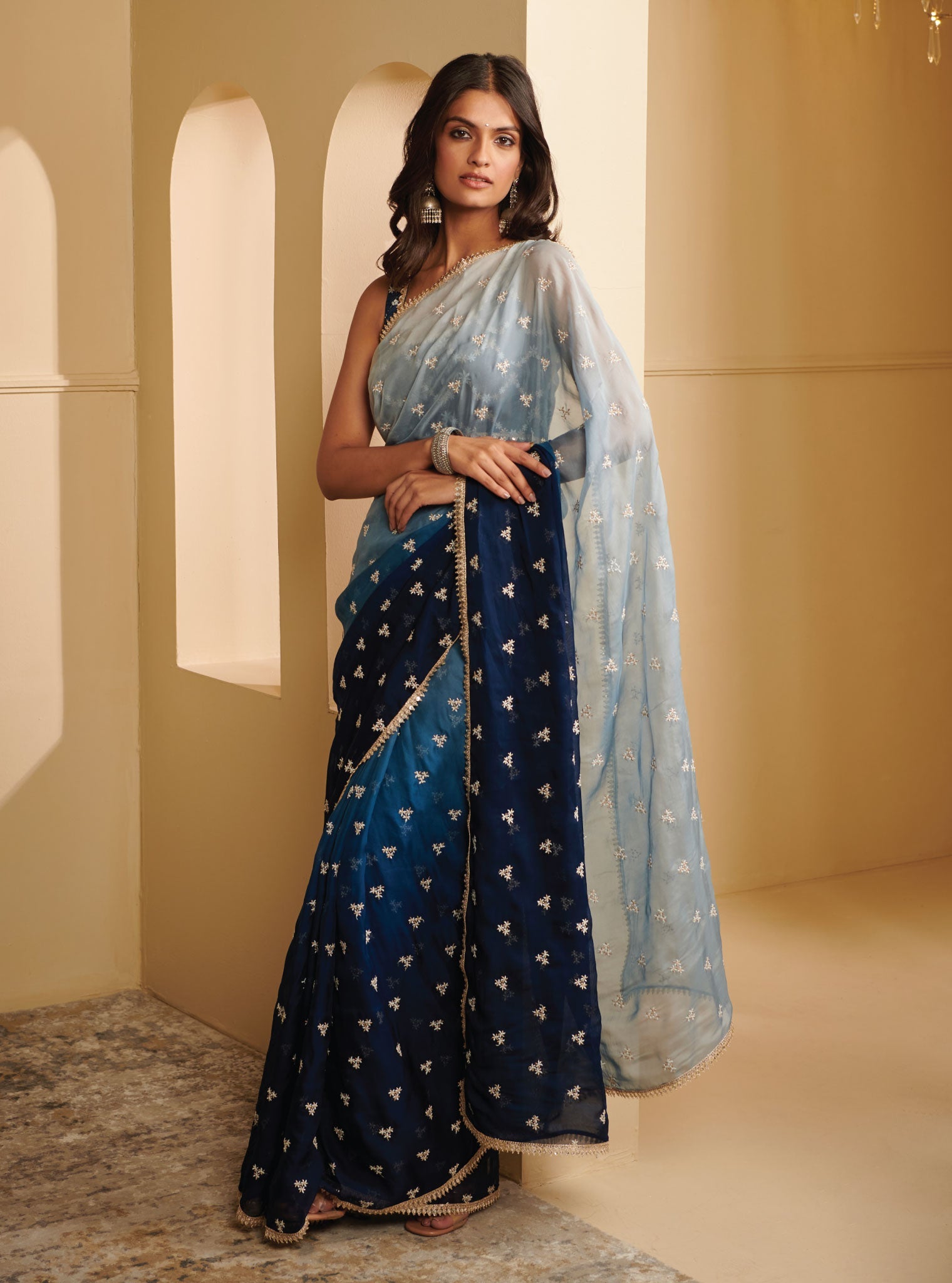 Mulmul Organza Ombre Dhiti Navy Saree