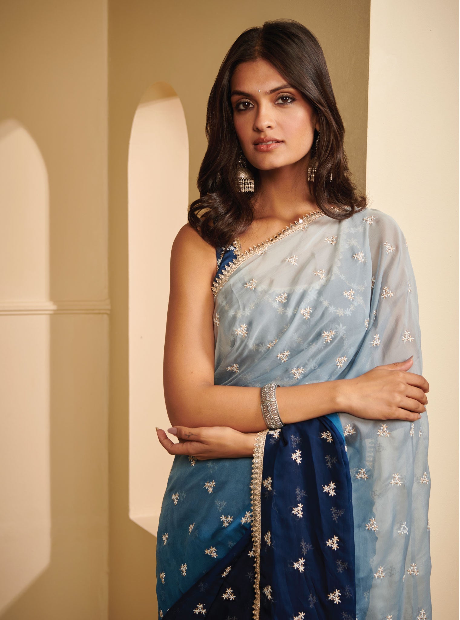 Mulmul Organza Ombre Dhiti Navy Saree