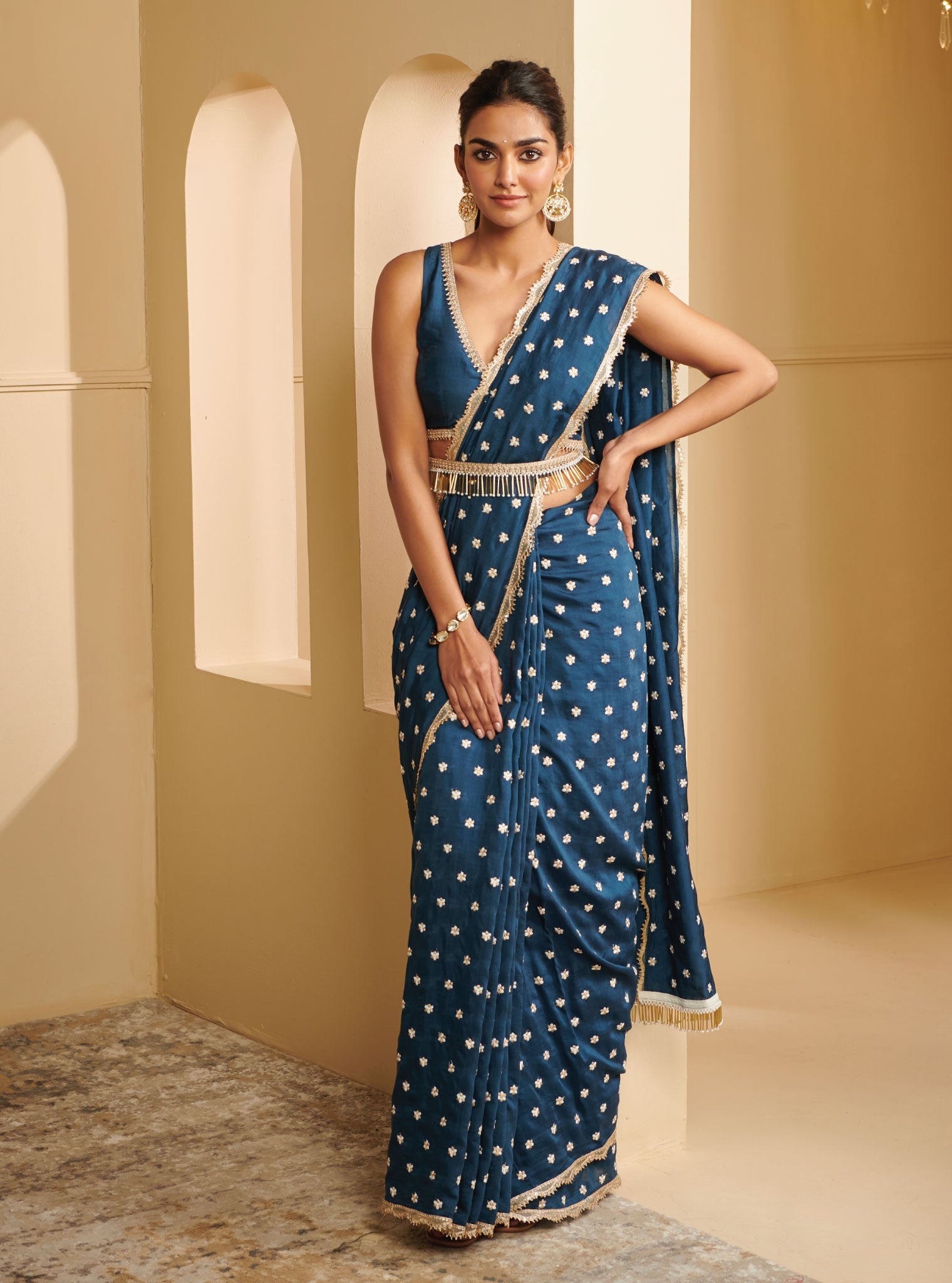 Mulmul Silk Avana Navy Saree