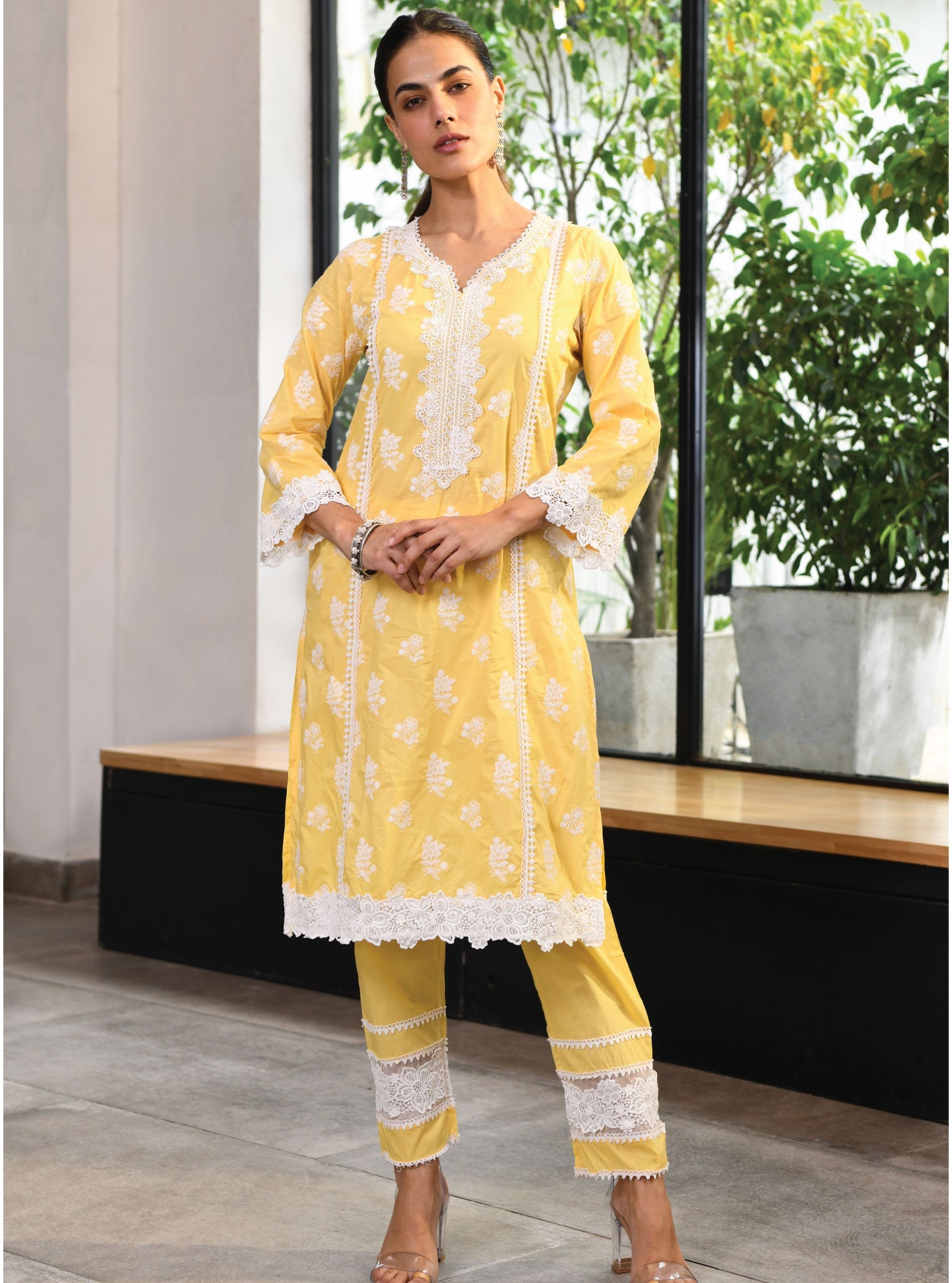 Mulmul Cotton Lisburn Yellow Kurta With Lisburn Yellow Pant