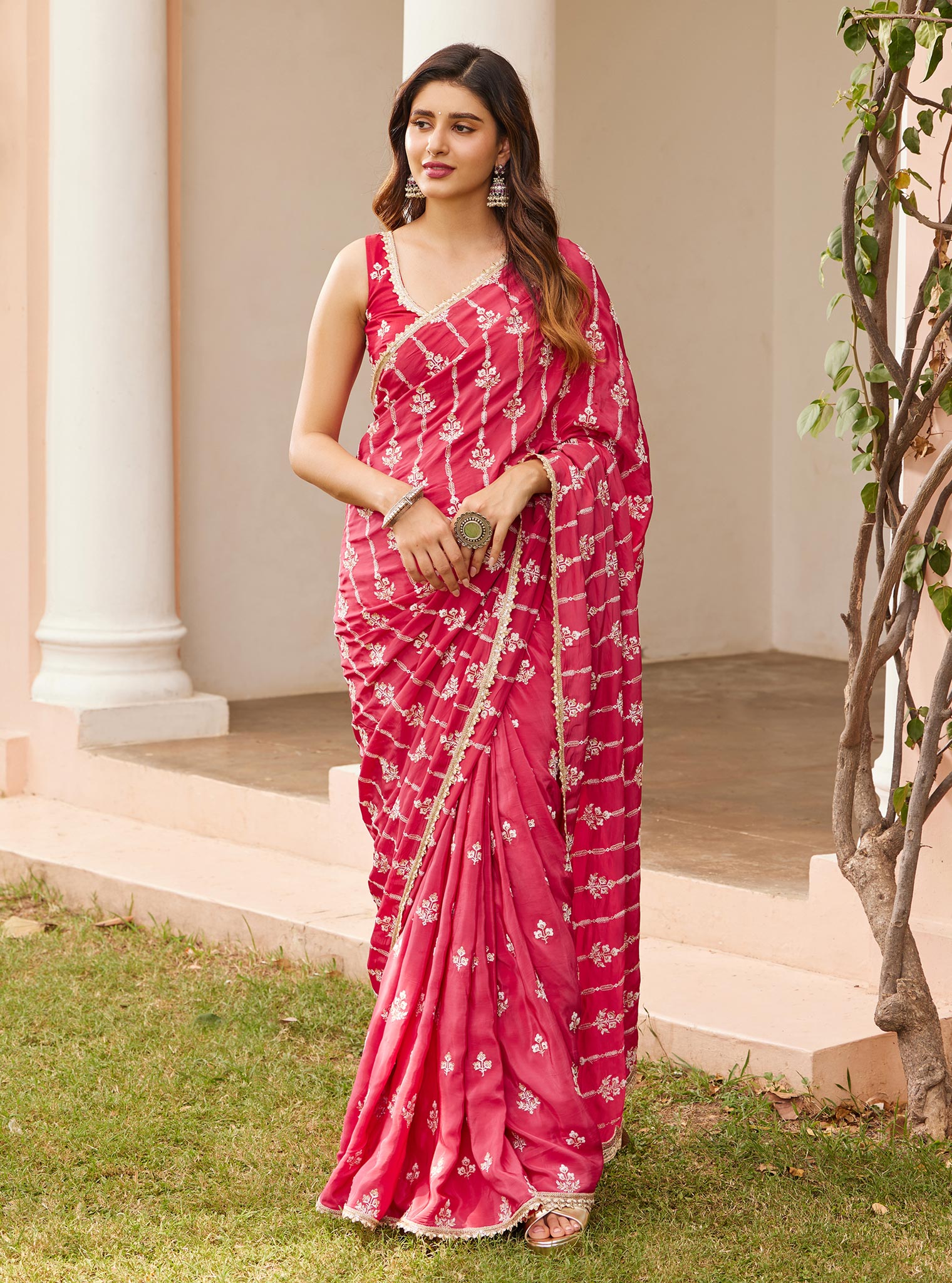 Mulmul Crepe Dayika Red Saree