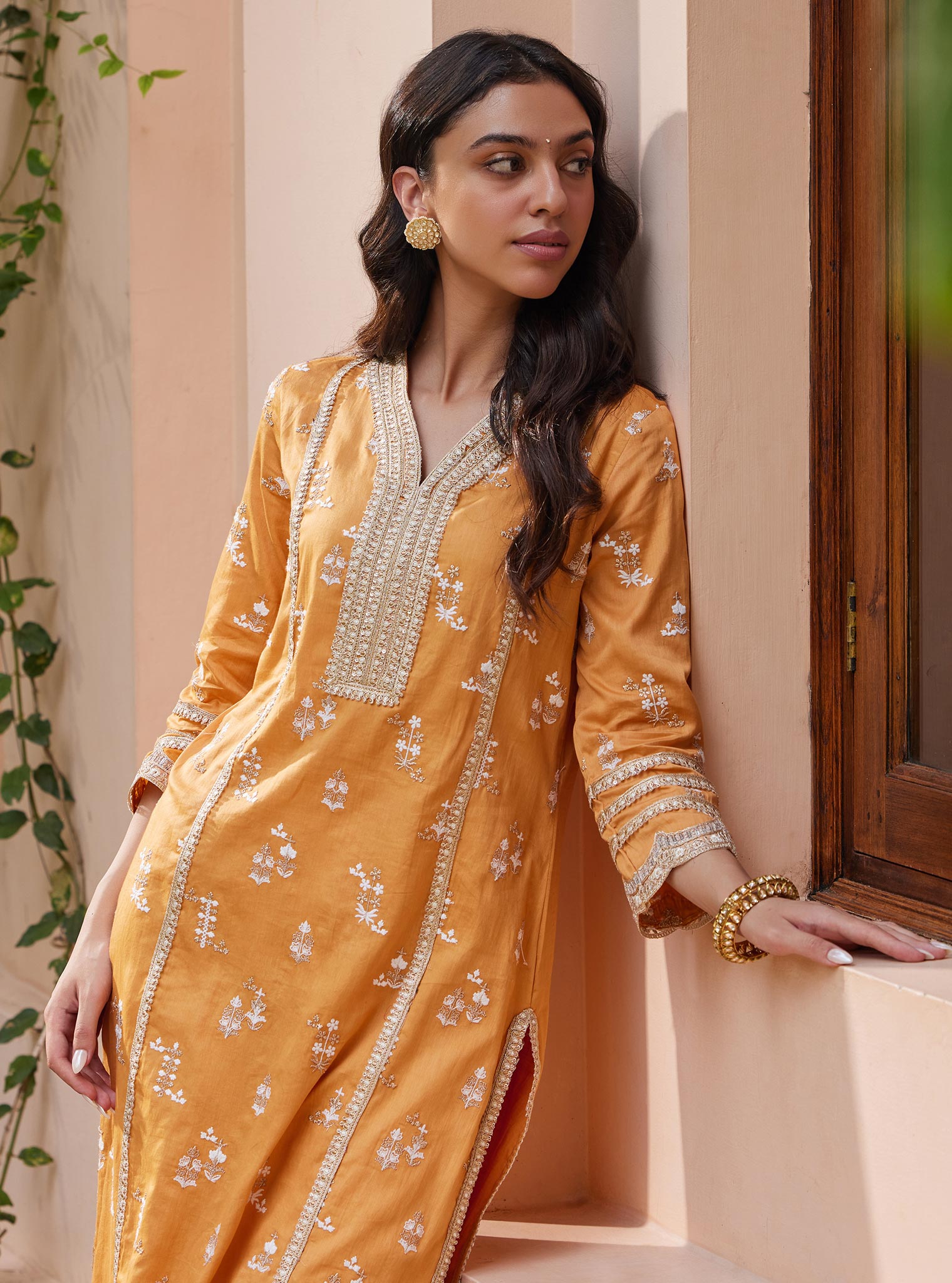 Mulmul Pima Nimisa Orange Kurta With Mulmul Nimisa Orange Pant