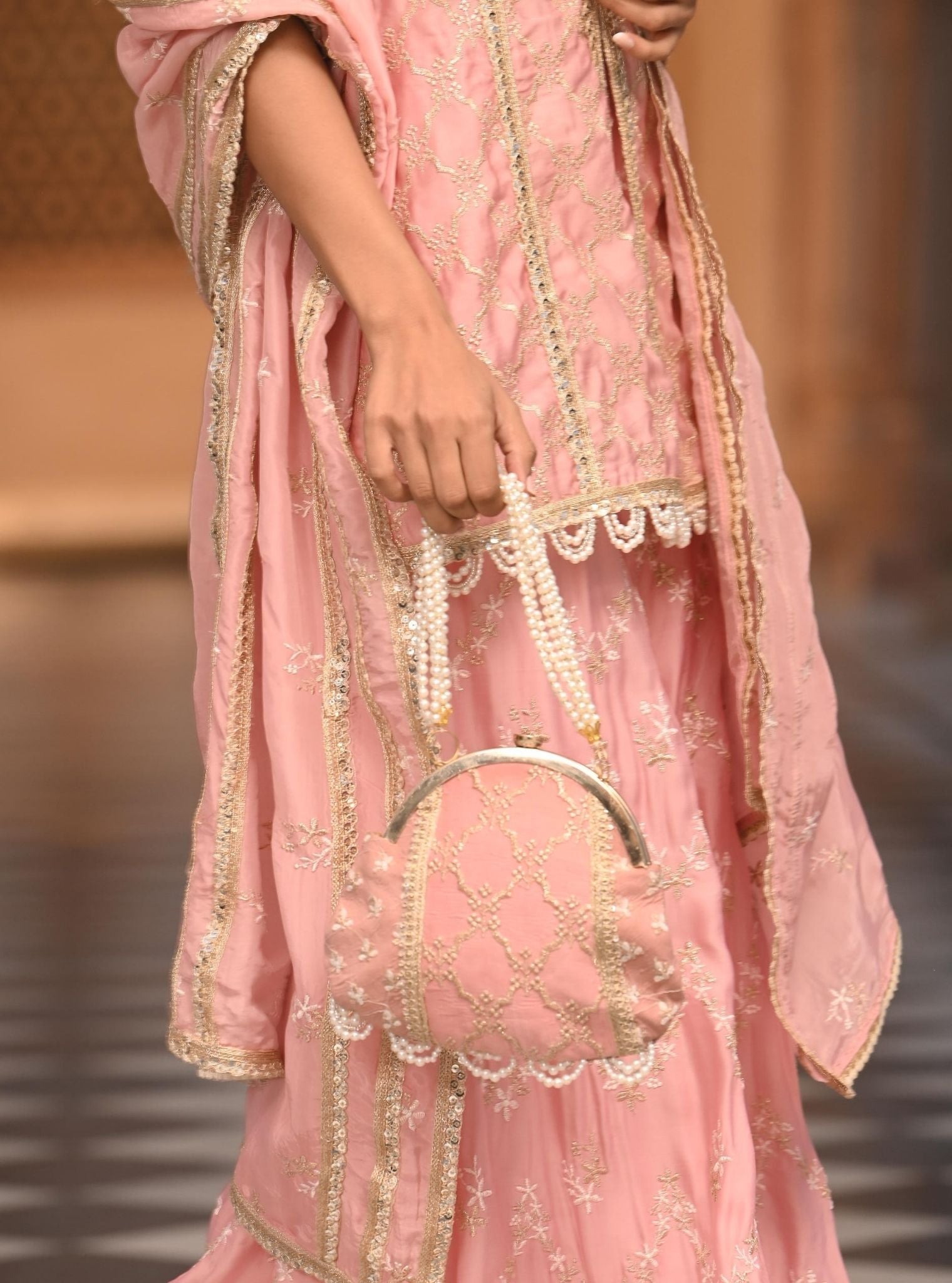 Mulmul Organza Satin Ainah Light Pink Kurta with Mulmul Organza Satin Ainah Light Pink Sharara