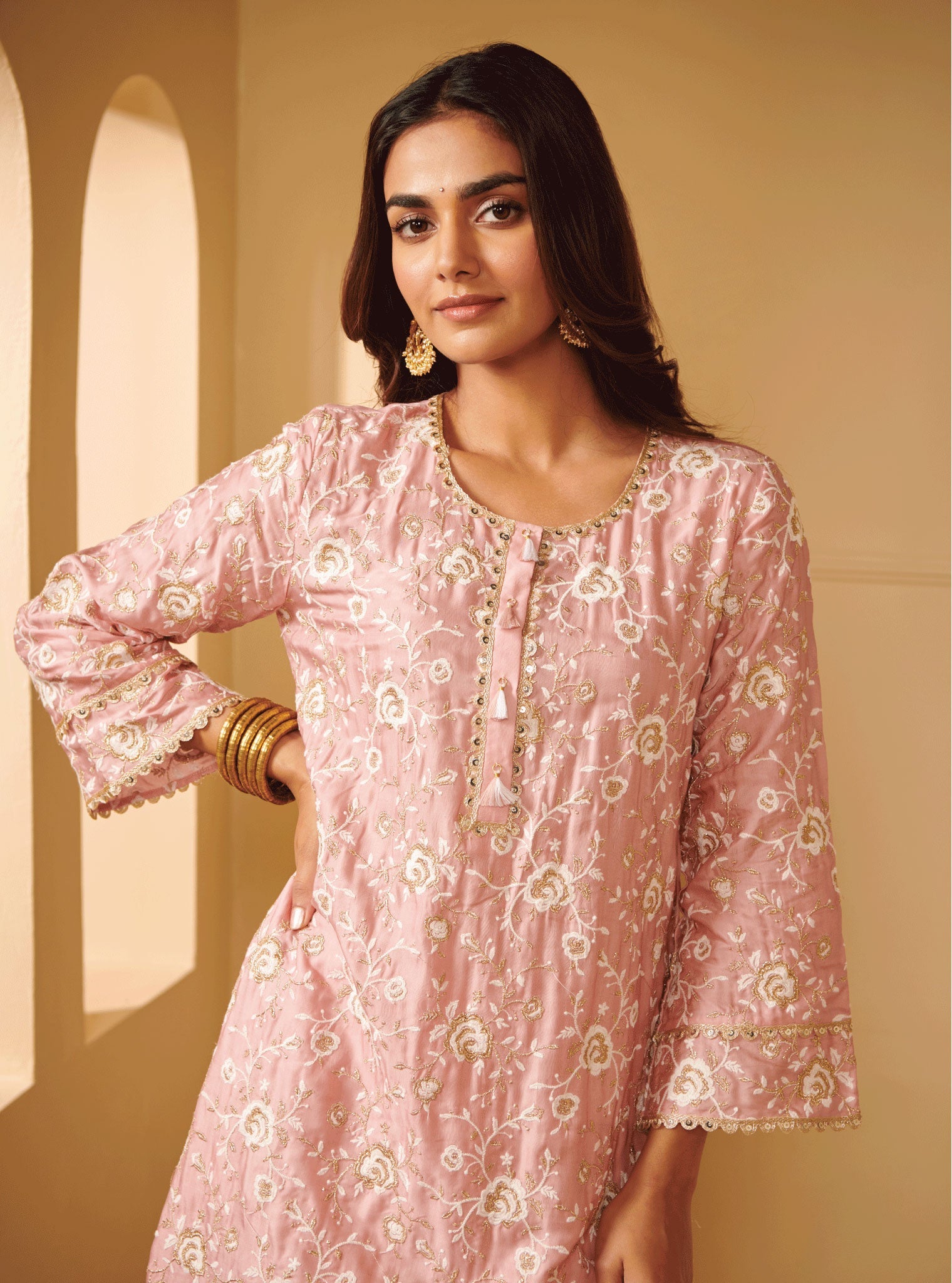 Mulmul Cupro Silk Apti Pink Kurta With Apti Pink Pant