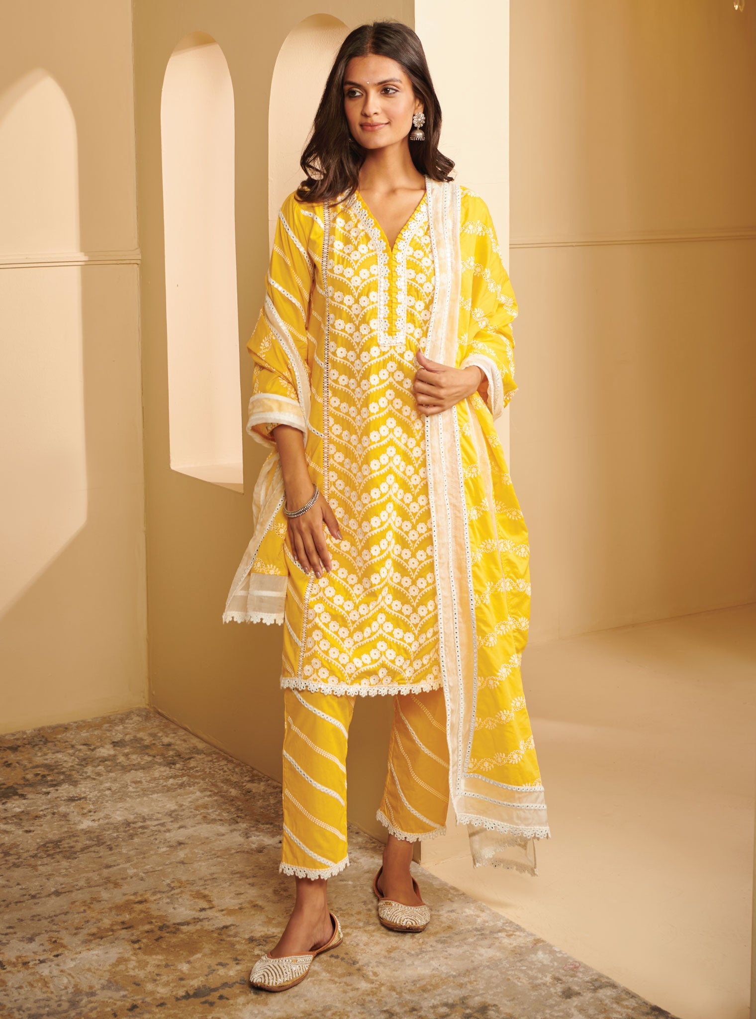 Mulmul Cotton Nasreen Mango Kurta With Nasreen Mango Pant