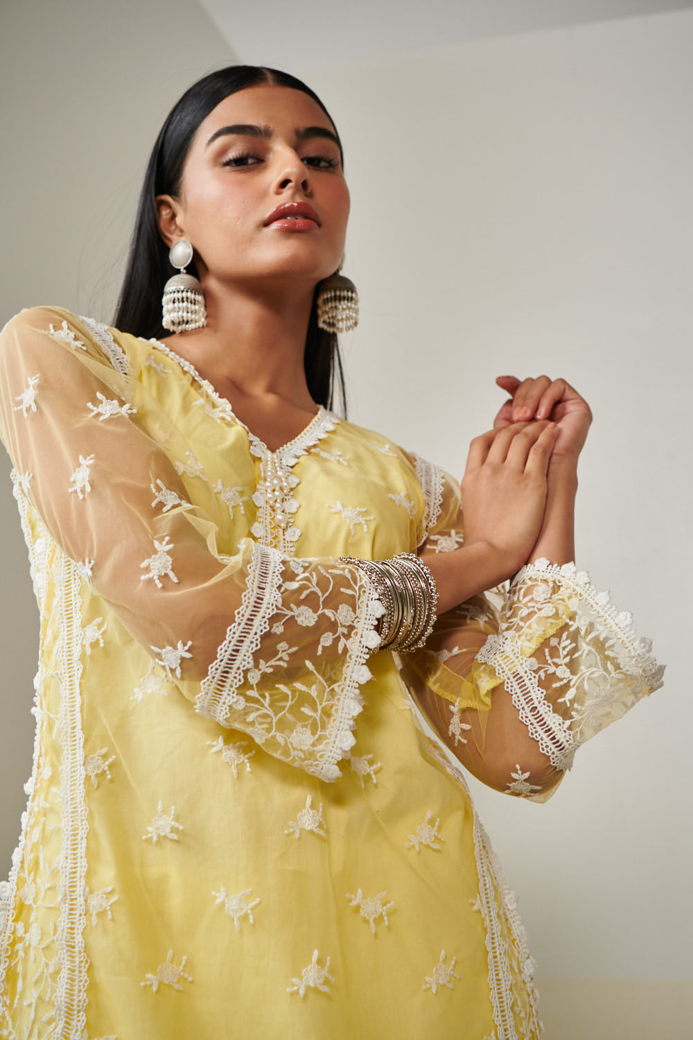 Mulmul Net Odyssey Yellow Kurta With Odyssey Yellow Sharara