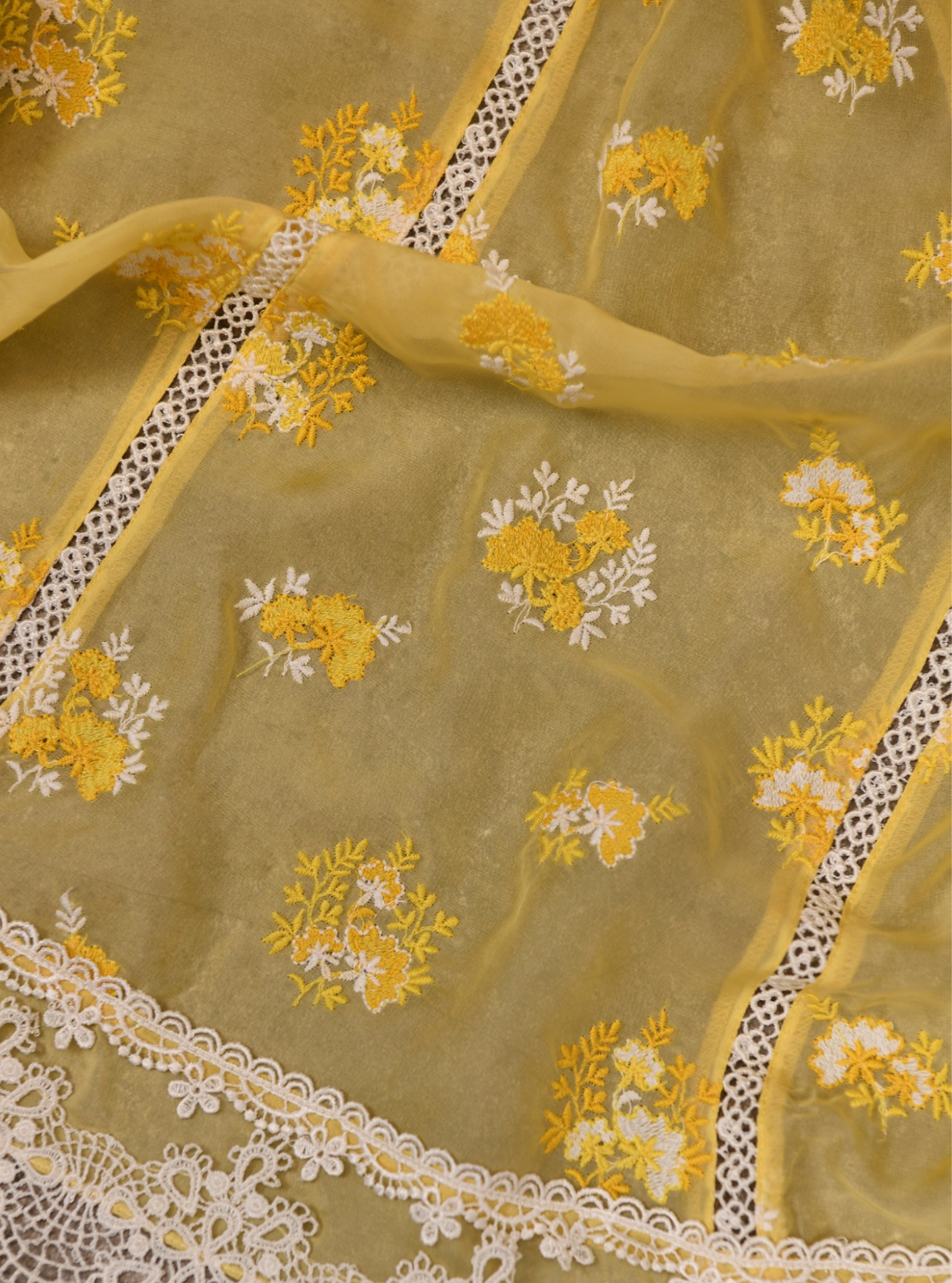 Mulmul Organza Stirling Yellow Anarkali Kurta With Cotton Stirling Yellow Pant