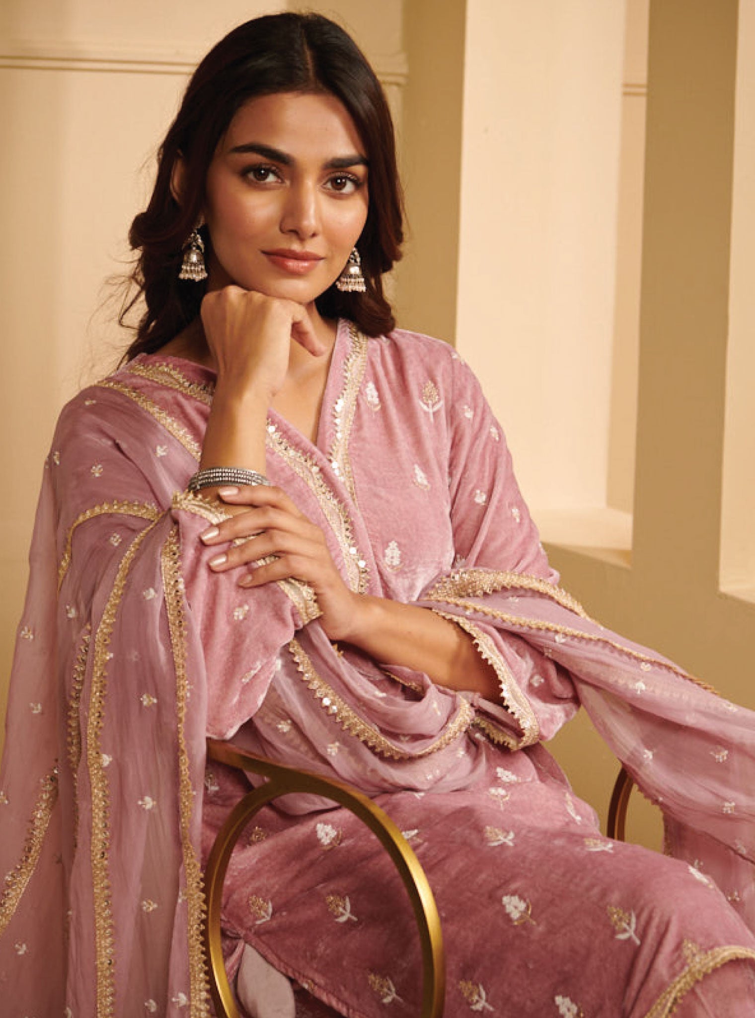 Mulmul Velvet Malia Lilac Kurta With Malia Lilac Dhoti Pant