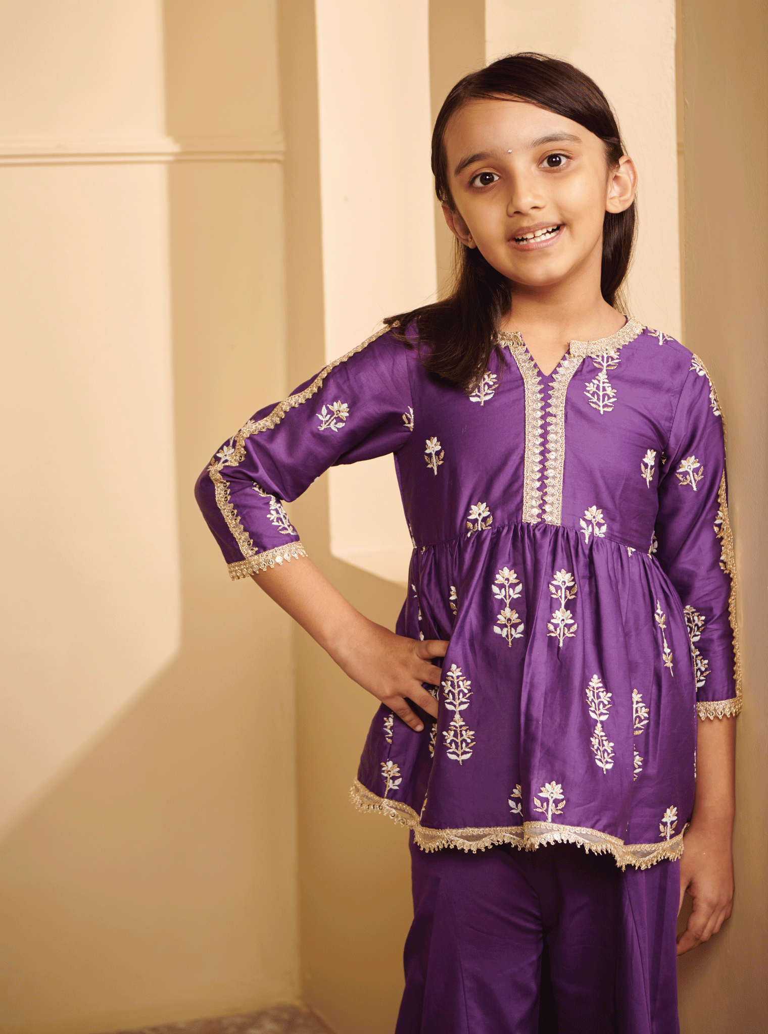 Mulmul Pima Satin Jhelum Purple Kurta With Jhelum Purple Sharara