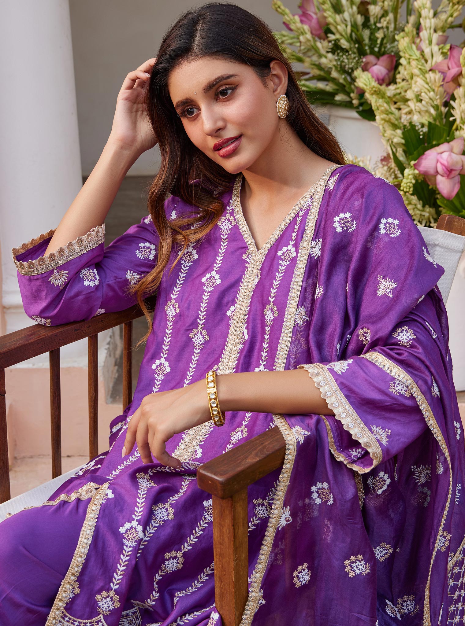 Mulmul Pima Suvasi Purple Kurta with Mulmul Pima Suvasi Purple Pant