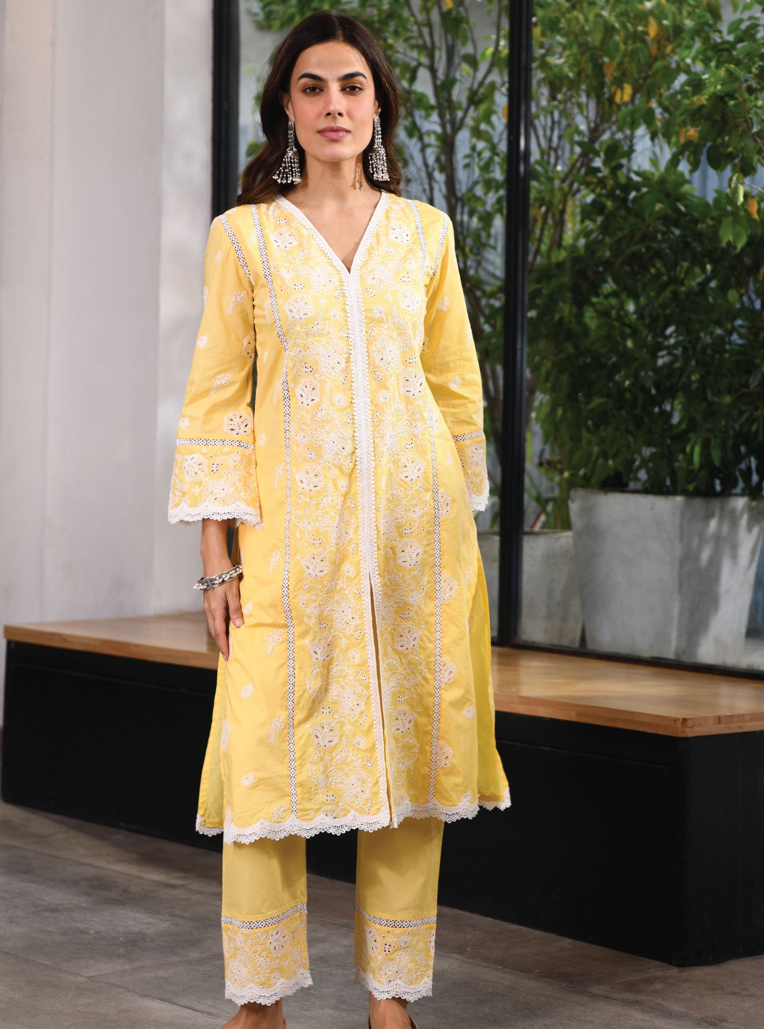 Mulmul Cotton Chester Yellow Kurta With Chester Yellow Pant