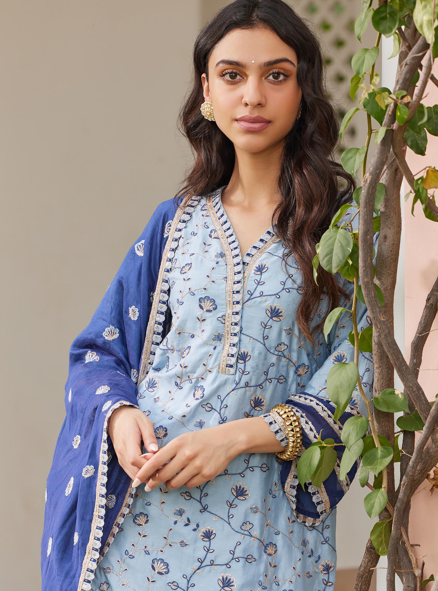 Mulmul Pima Drita Blue Kurta with Mulmul Pima Drita Blue Pant