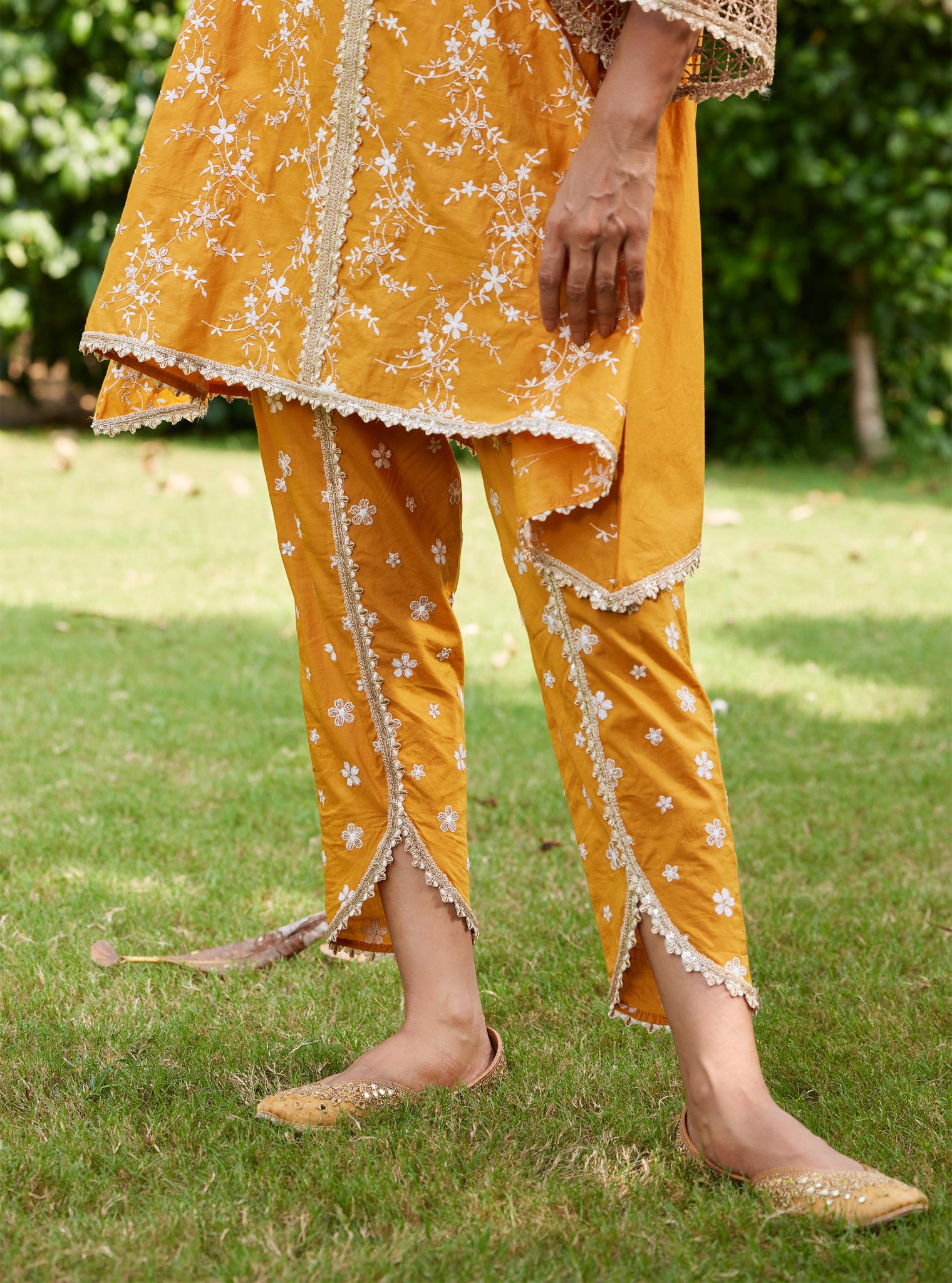 Mulmul Cotton Avira Orange Kurta with Mulmul Cotton Avira Orange Pant