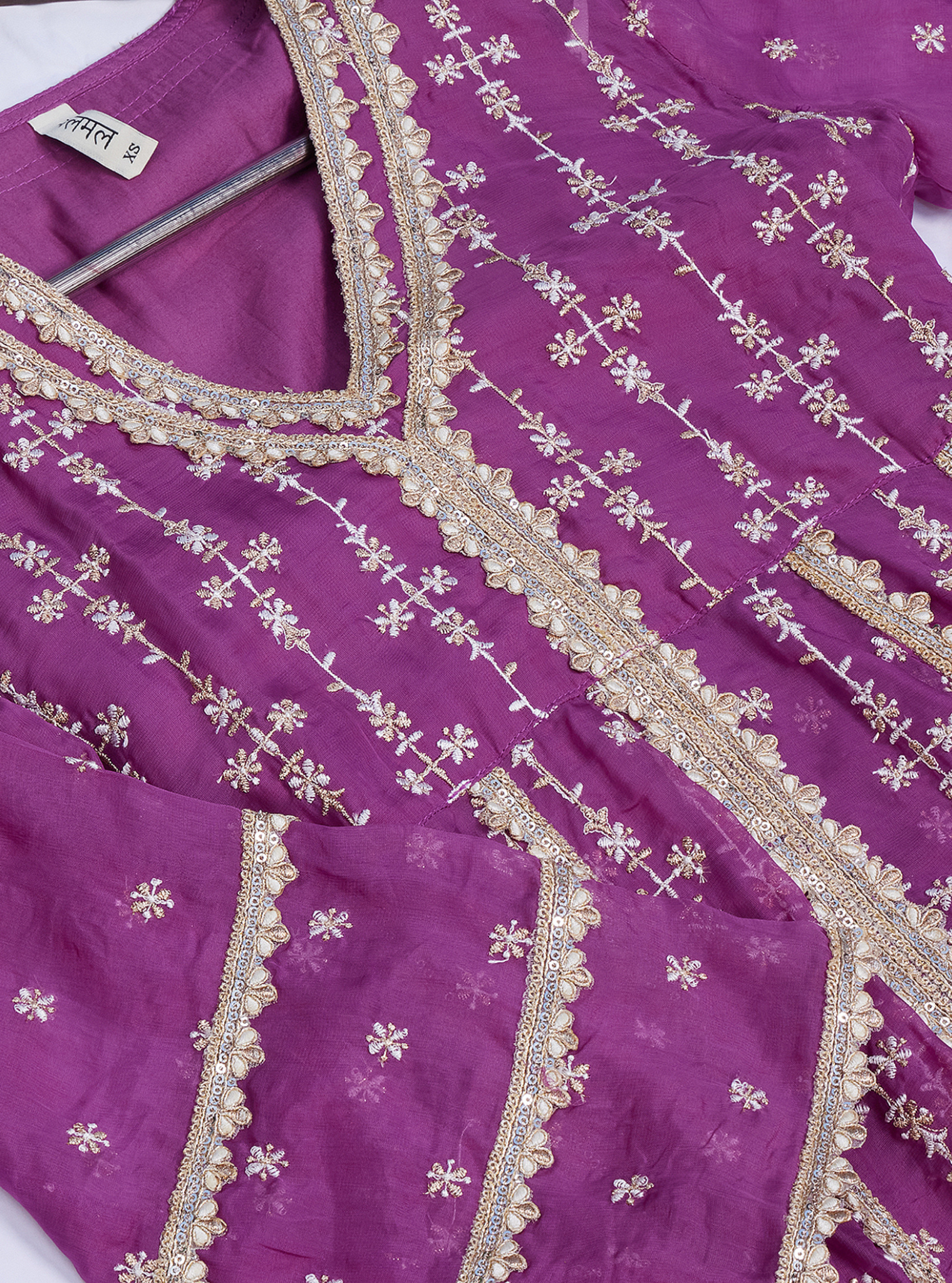 Mulmul Organza Simhi Anarkali Lilac Kurta with Mulmul Pima Simhi Lilac Pant