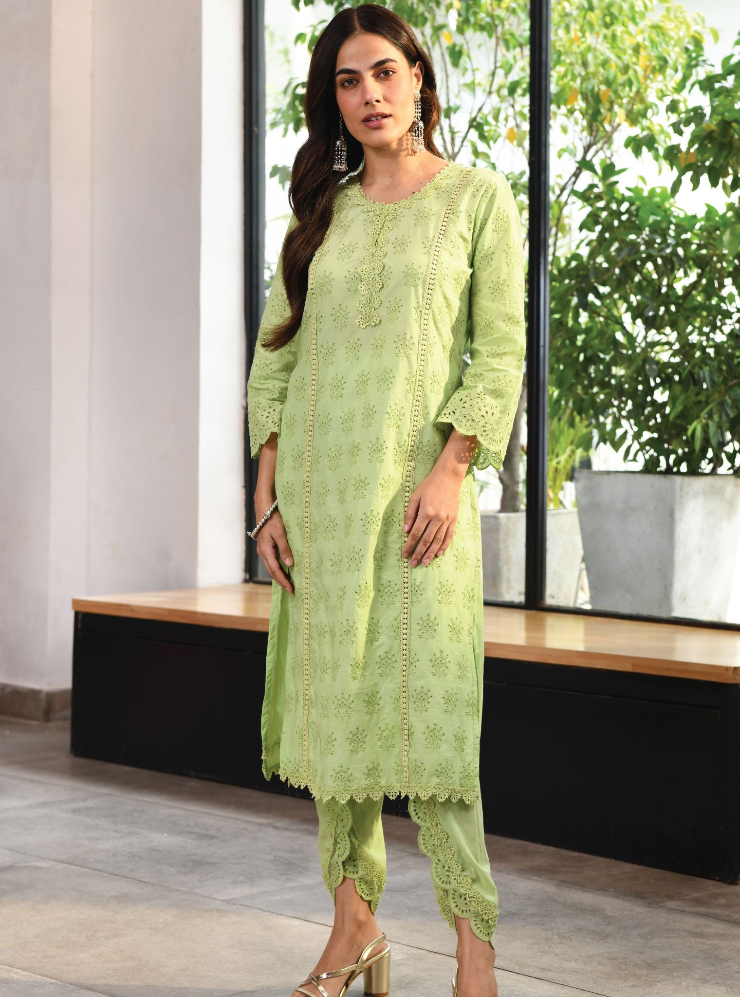 Mulmul Cotton Swansea Green Kurta With Swansea Green Dhoti Pant