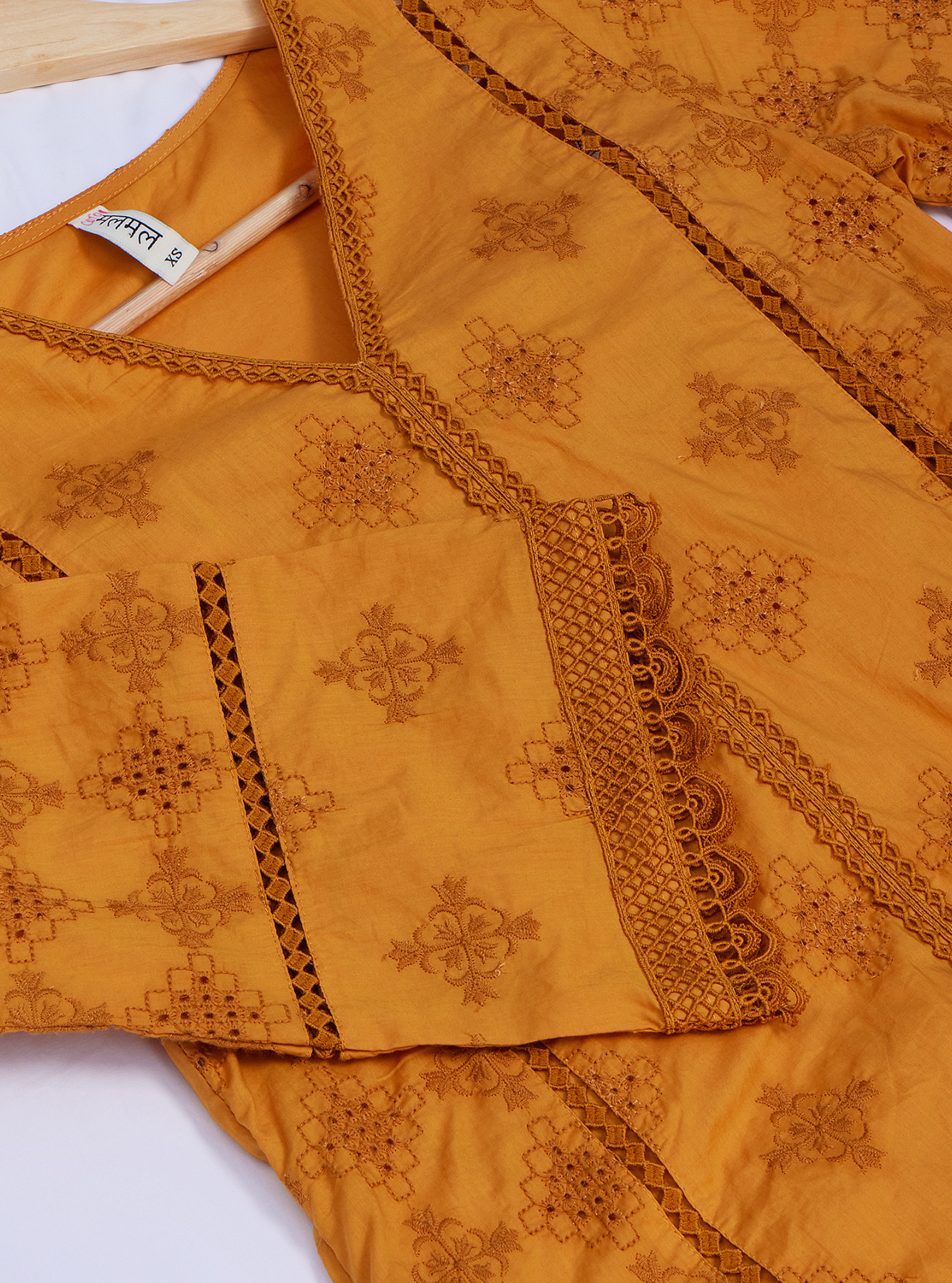 Mulmul Cotton Seher Orange Kurta with Mulmul Cotton Seher Orange Pant