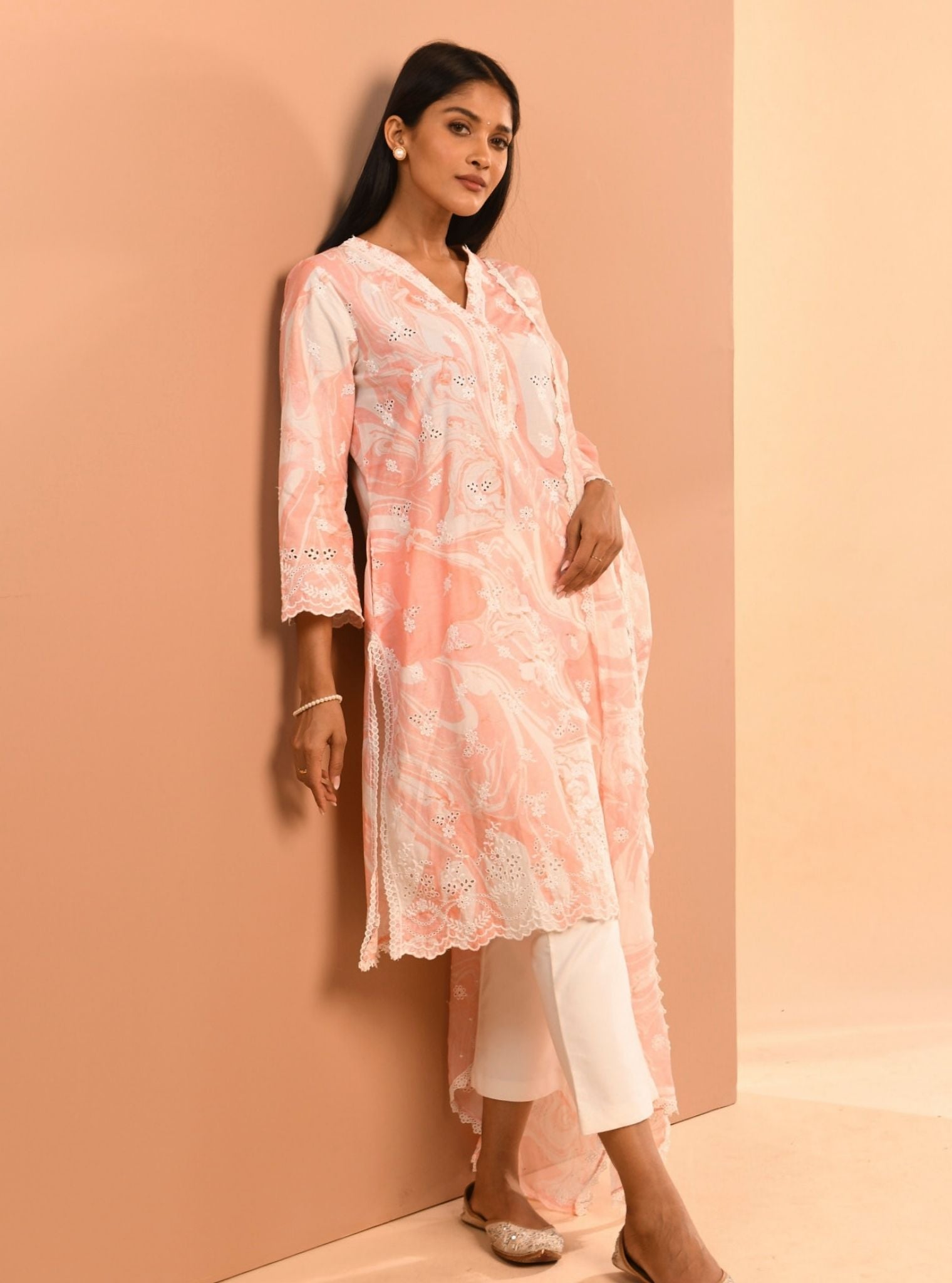 Mulmul Cotton Marble Adela Pink Kurta