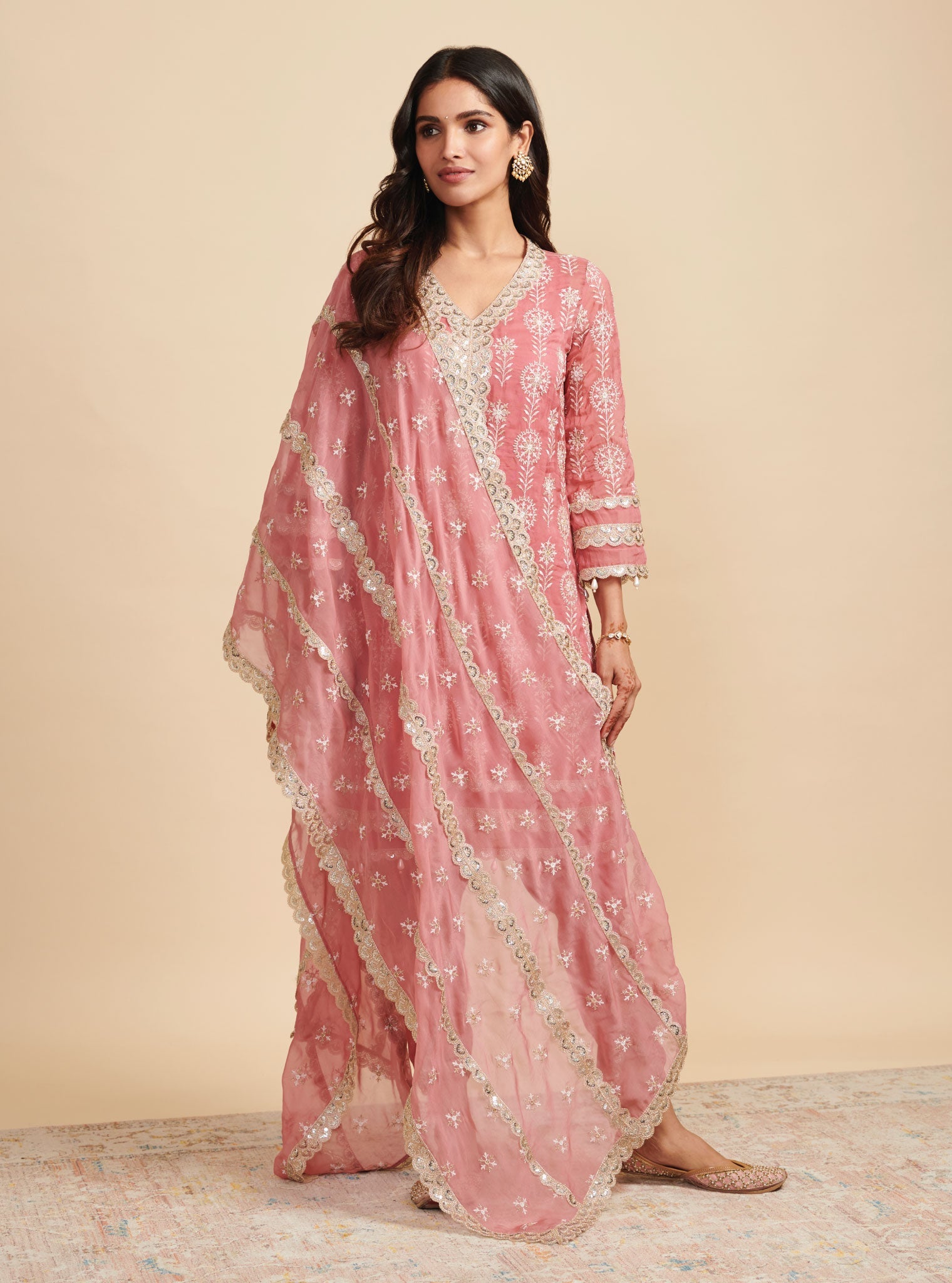 Mulmul Organza Surma Mauve Kurta With Mulmul Silk Surma Mauve Dhoti Pant