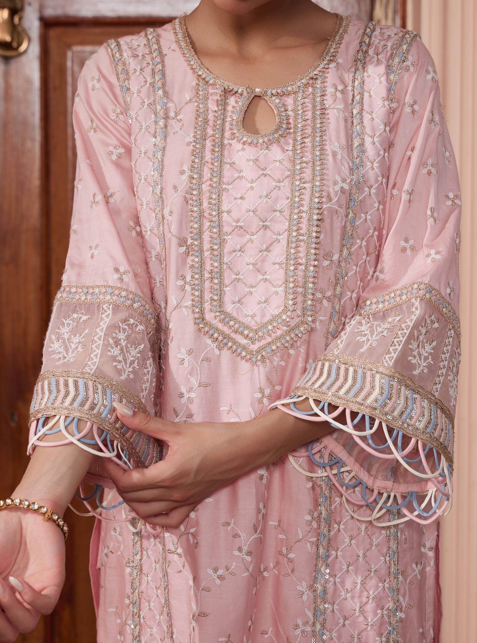 Mulmul Pima Briti Pink Kurta with Mulmul Pima Briti Pink Pant