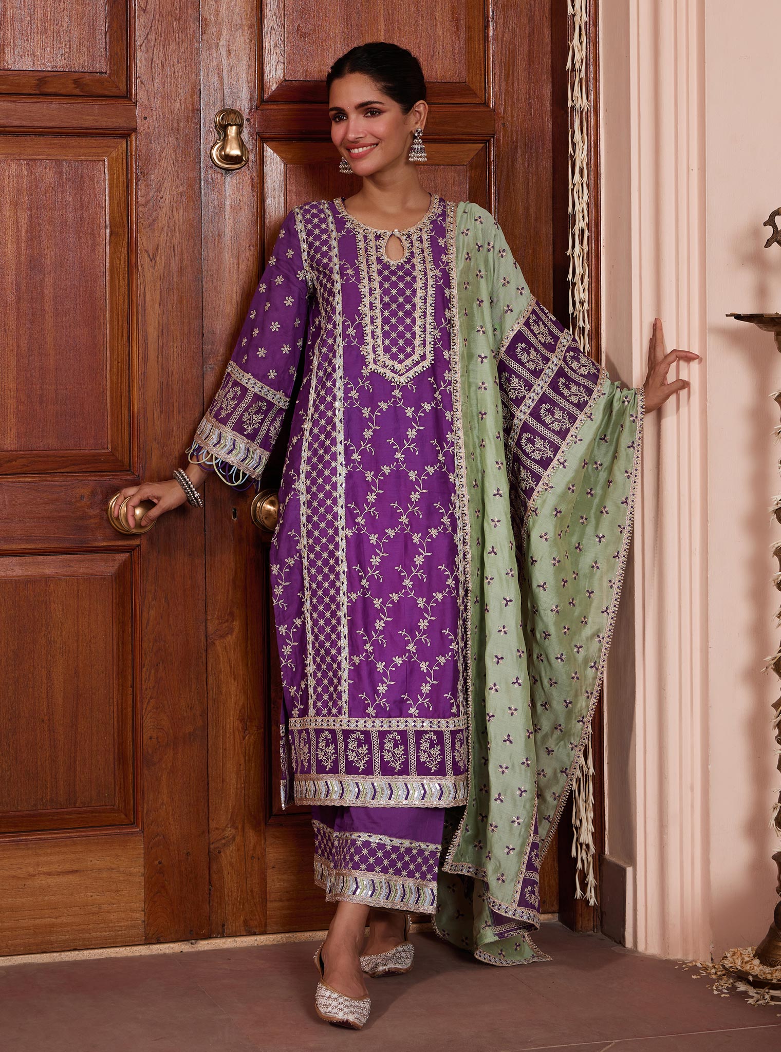 Mulmul Pima Briti Purple Kurta with Mulmul Pima Briti Purple Pant